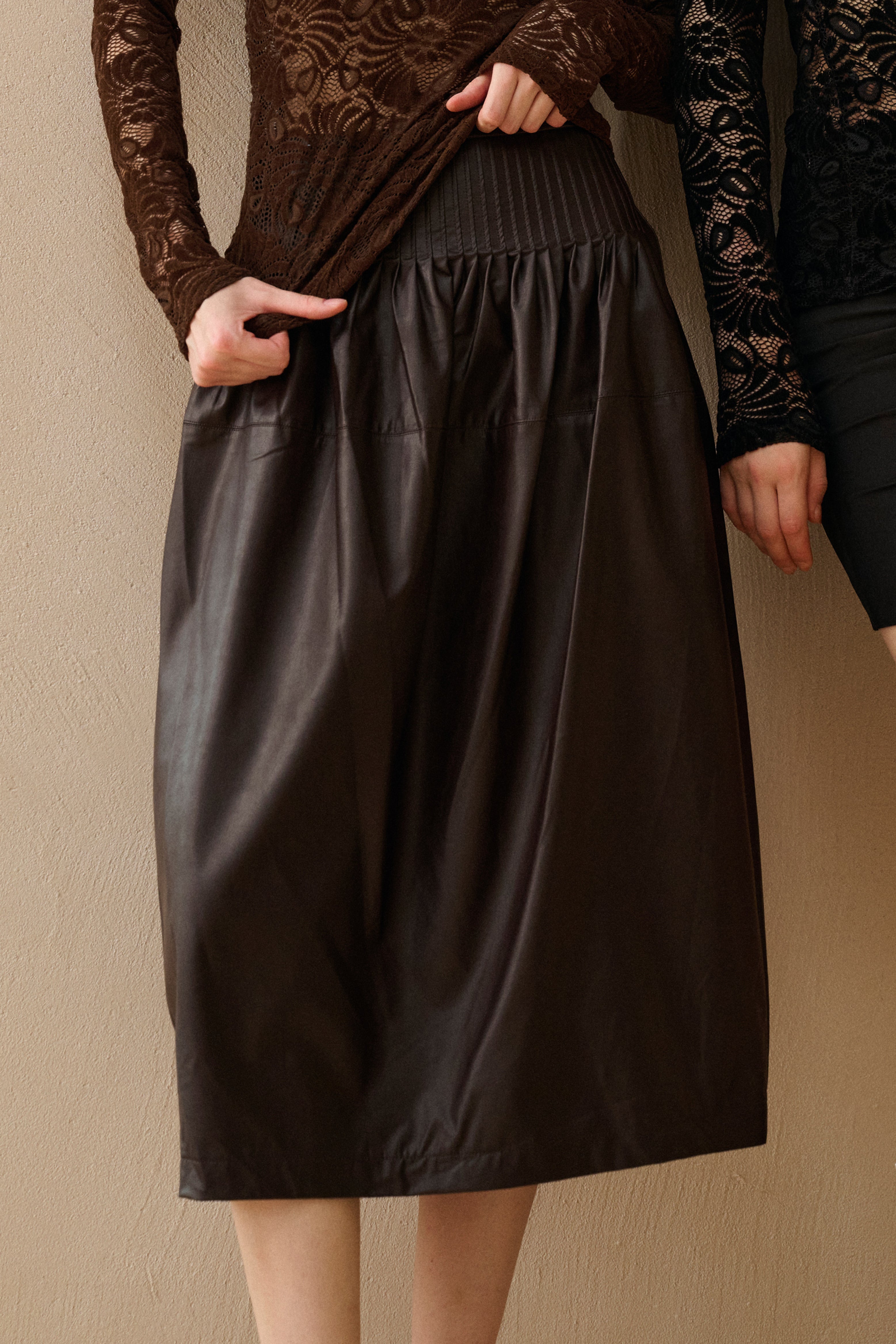 Faux leather midi skirt
