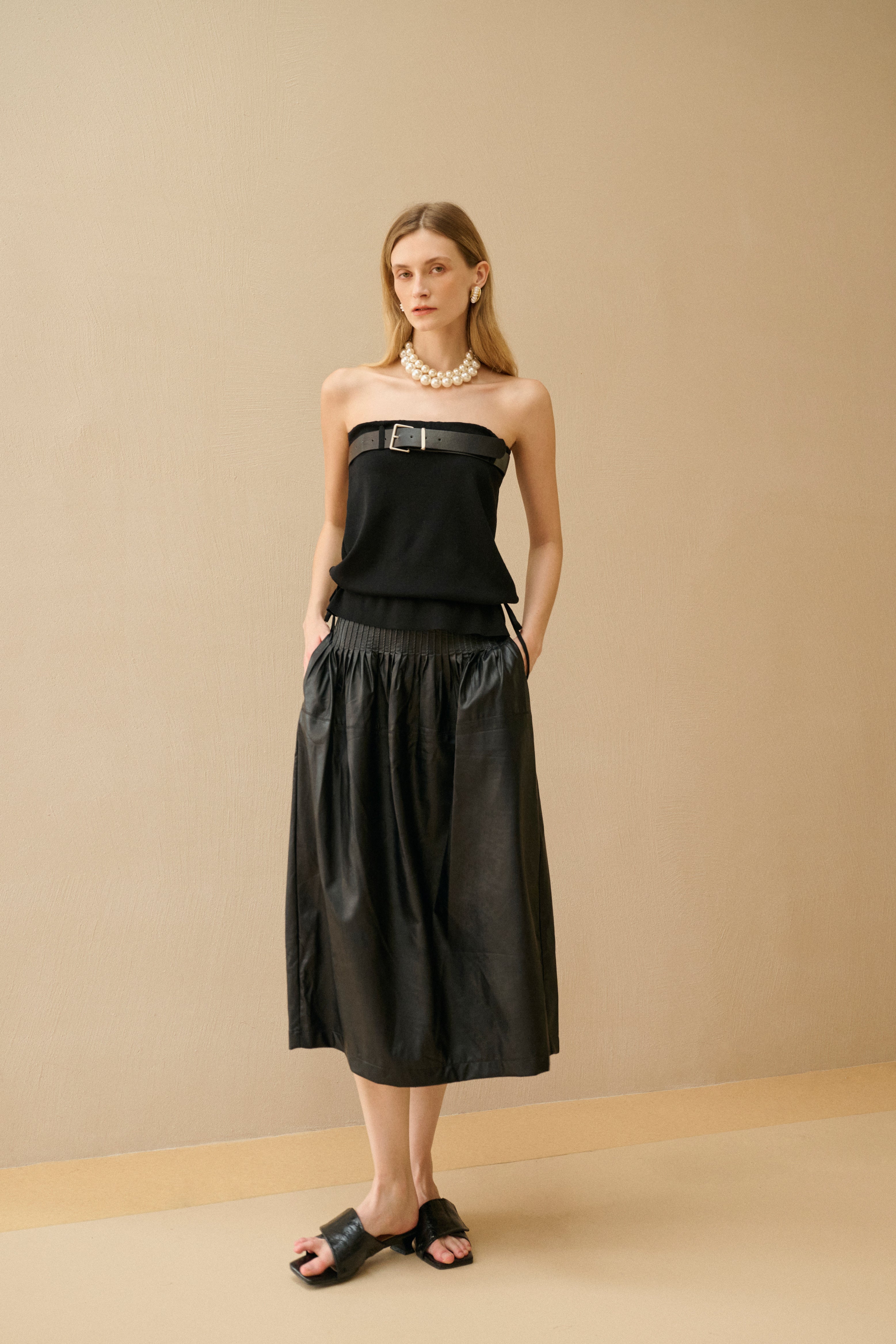 Faux leather midi skirt