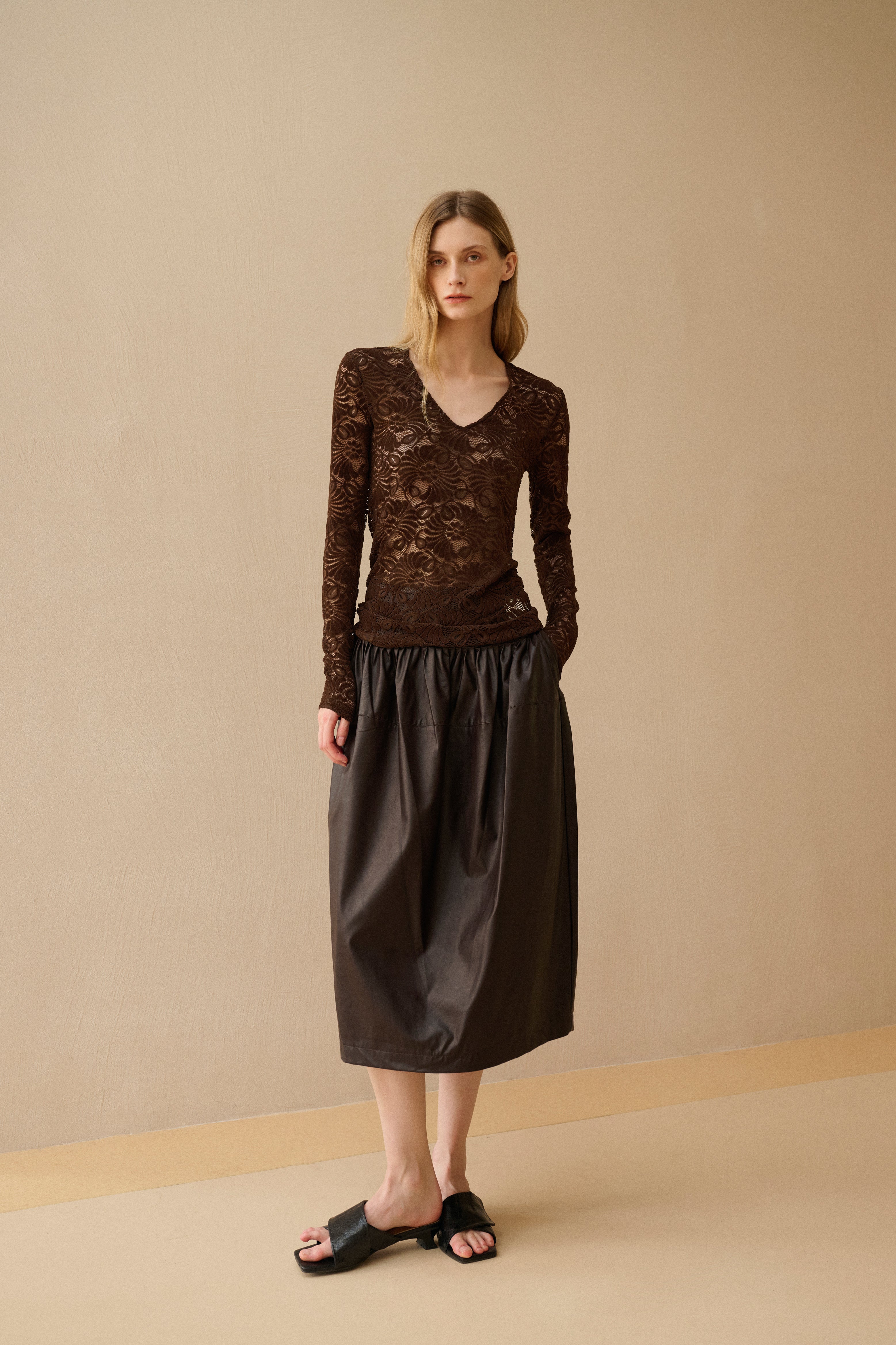 Faux leather midi skirt