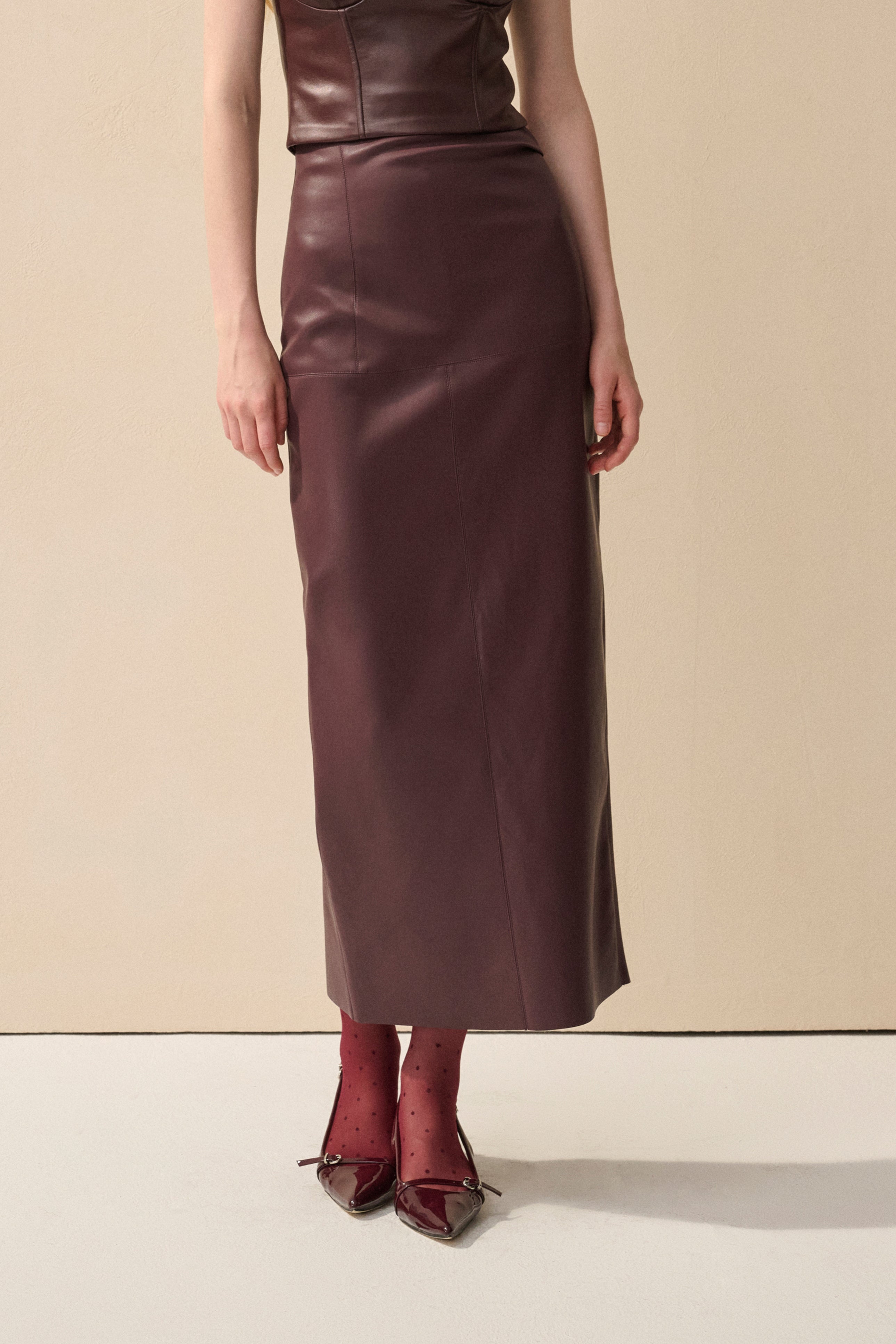Faux leather straight cut skirt