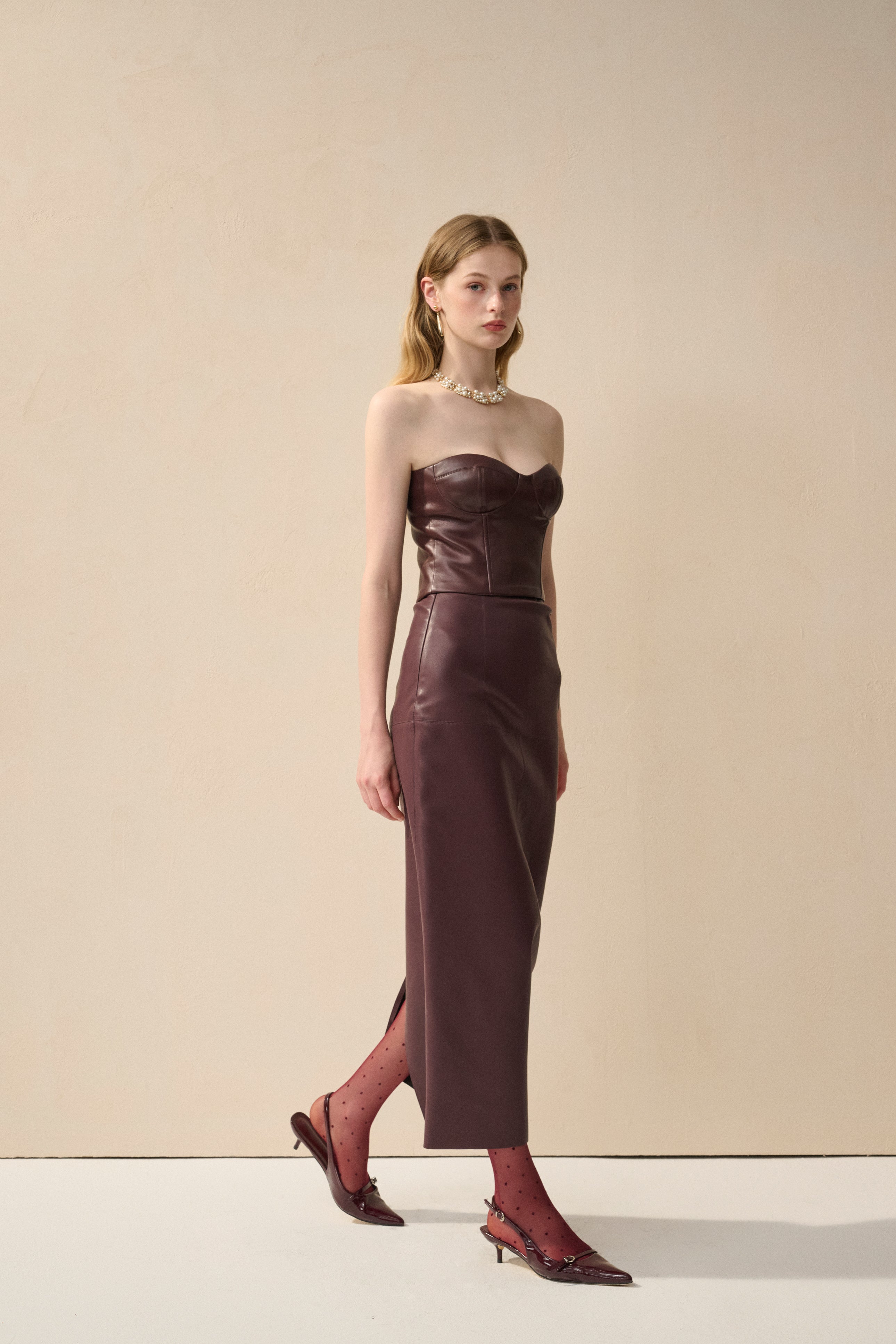 Faux leather straight cut skirt