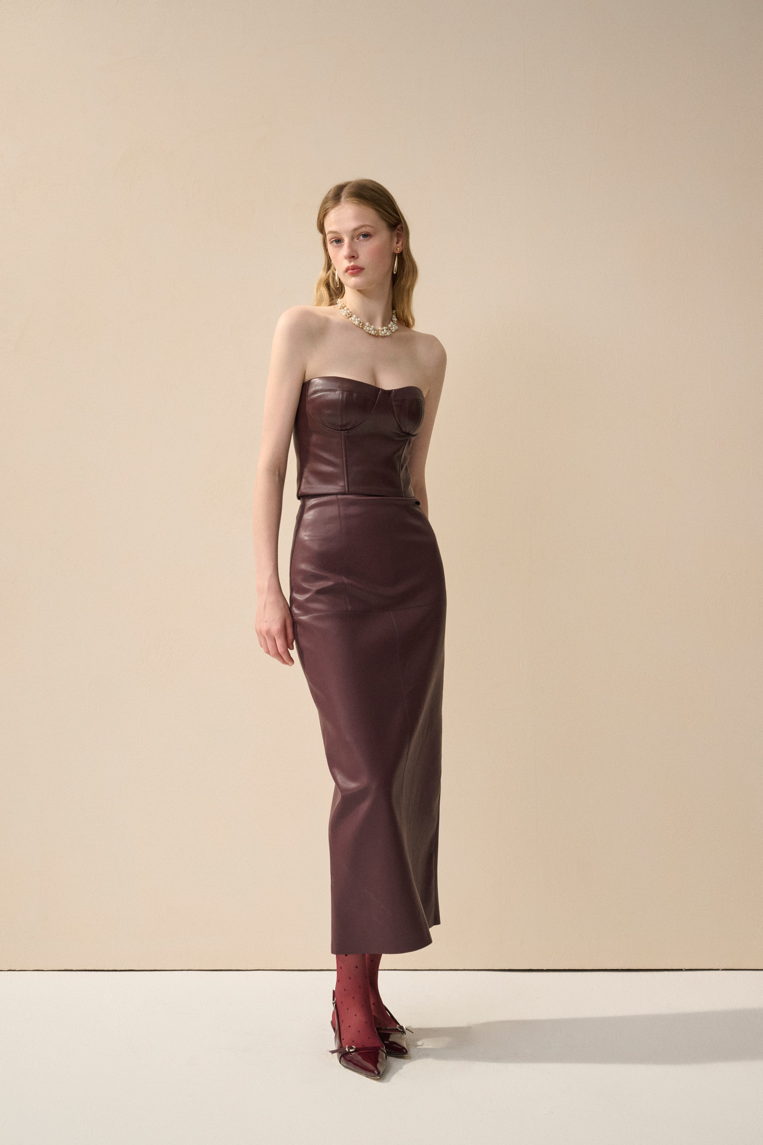 Faux leather straight cut skirt