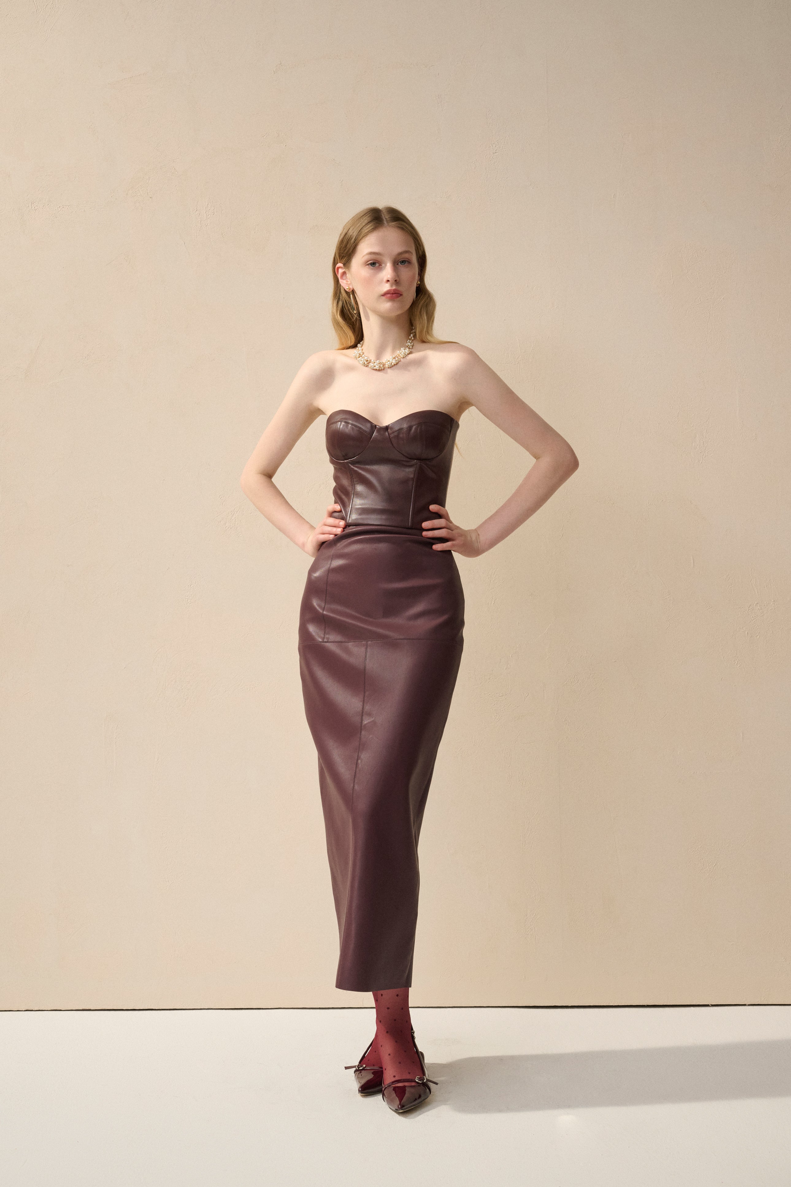 Faux leather straight cut skirt