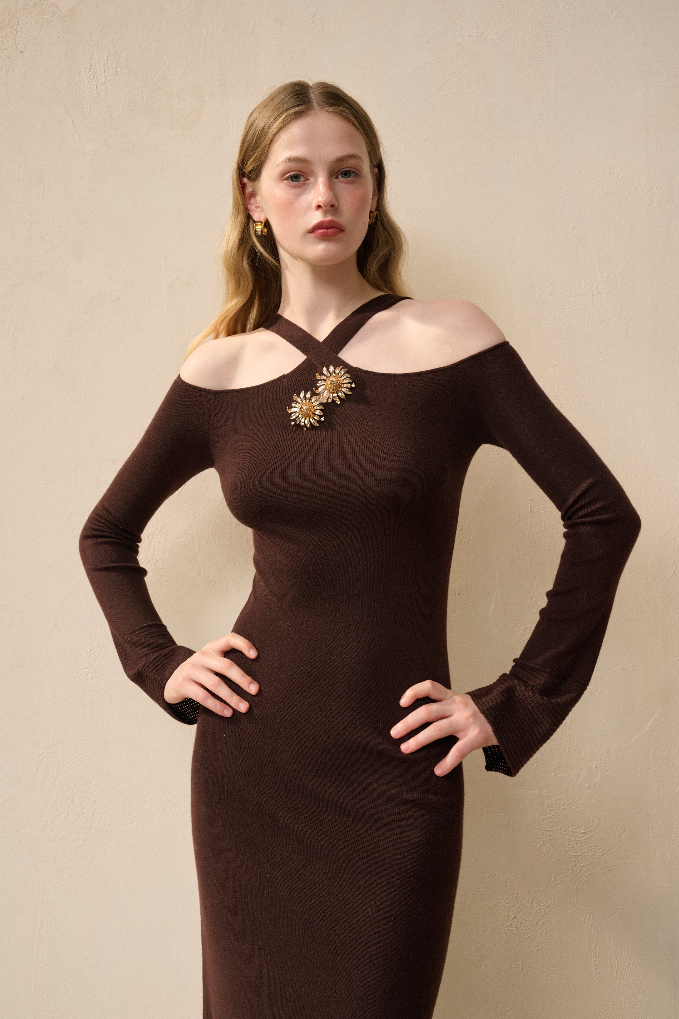 Halter-neck wool dress