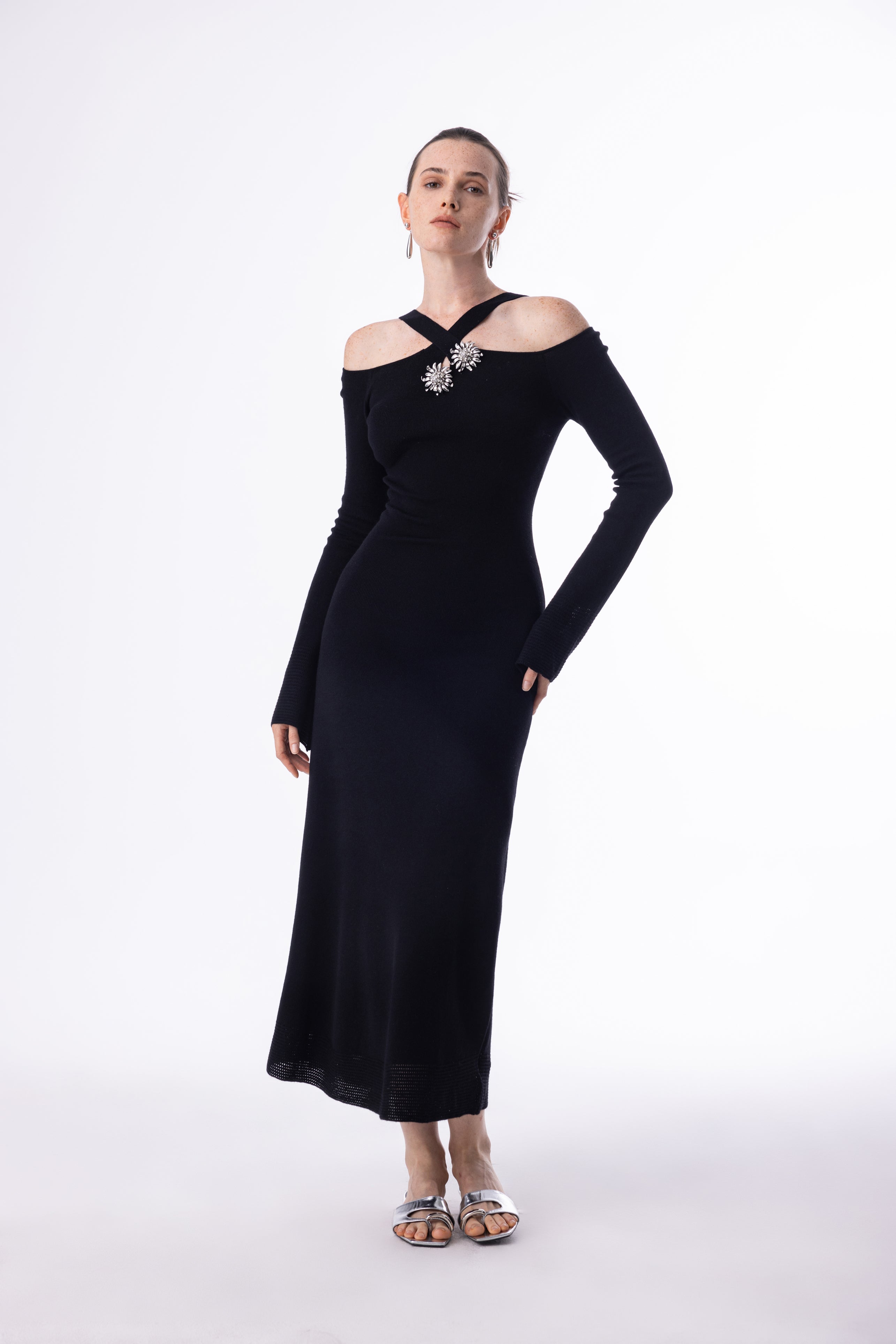 Halter-neck wool dress