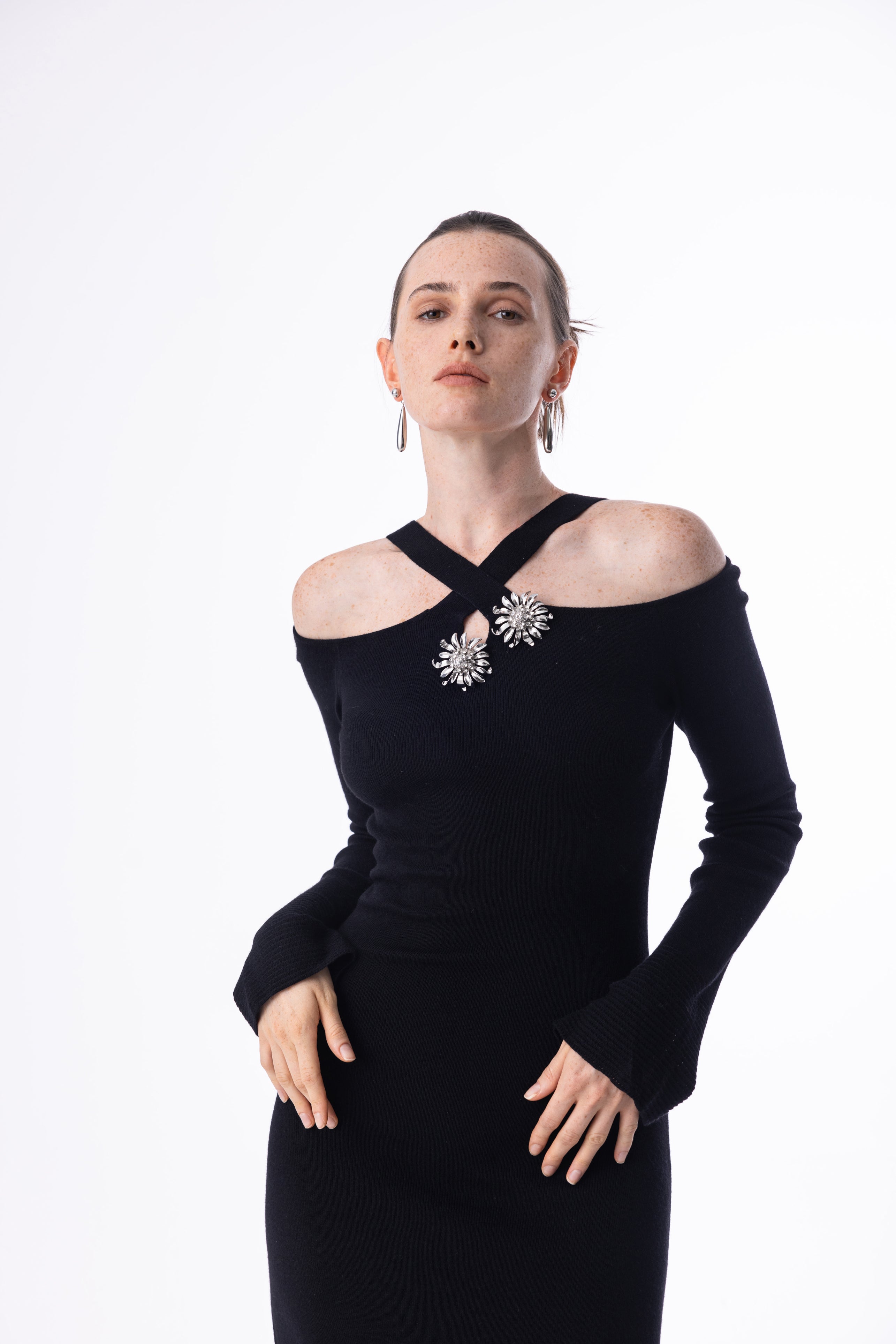 Halter-neck wool dress