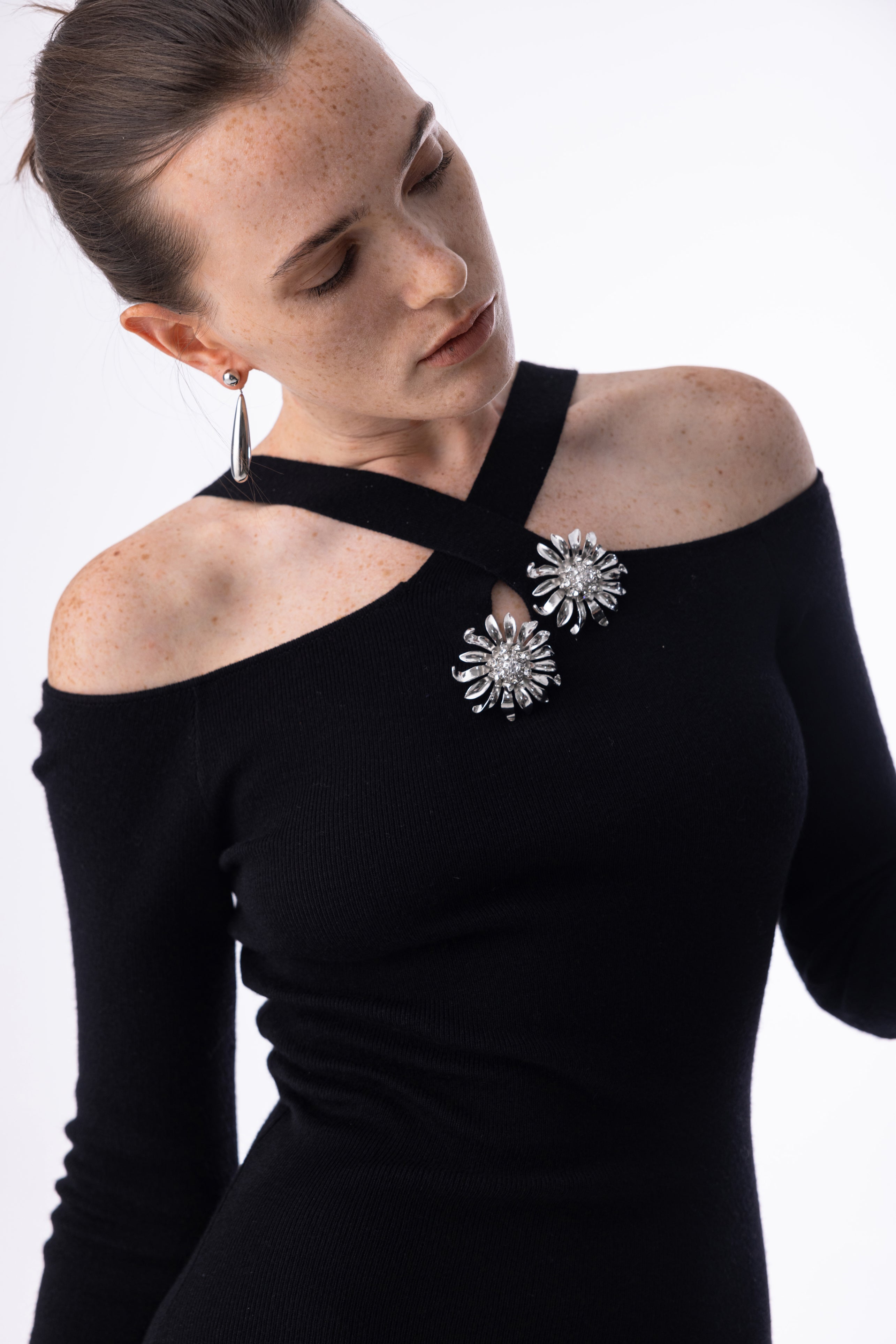 Halter-neck wool dress