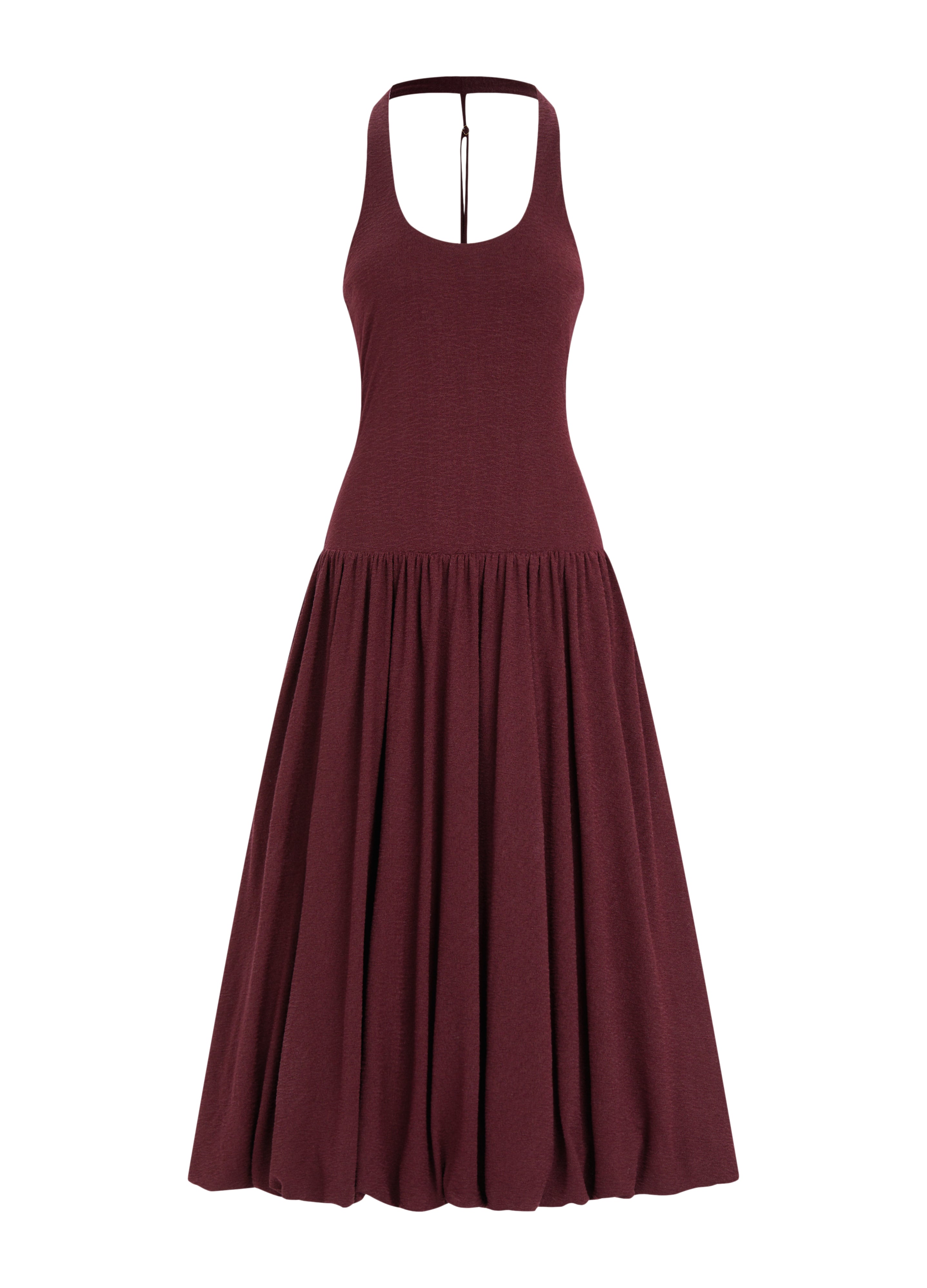 Halterneck pleated bubble hem dress, Burgundy Red / M Halterneck pleated bubble hem dress, Burgundy Red / M