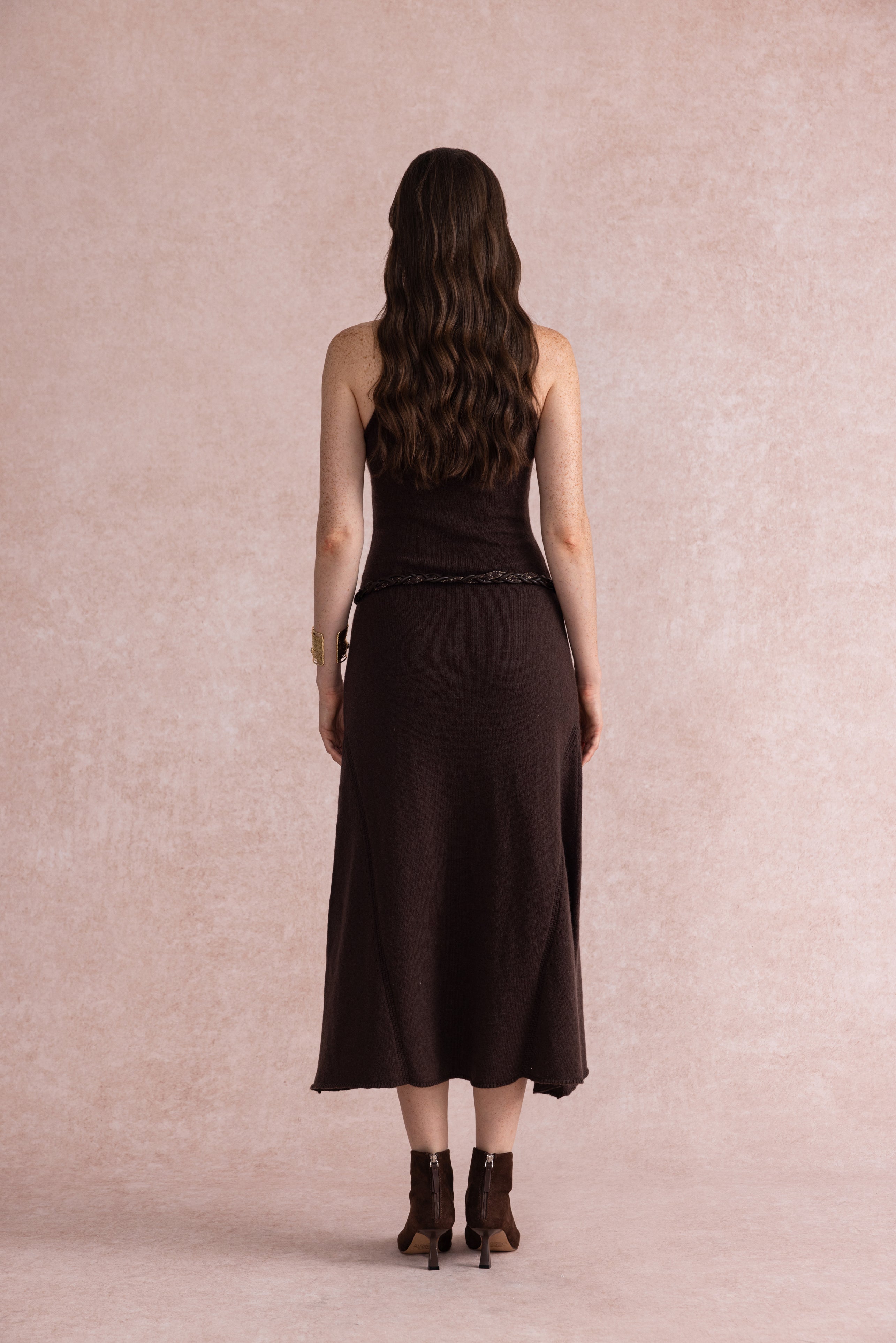 Halterneck fit and flare knit dress