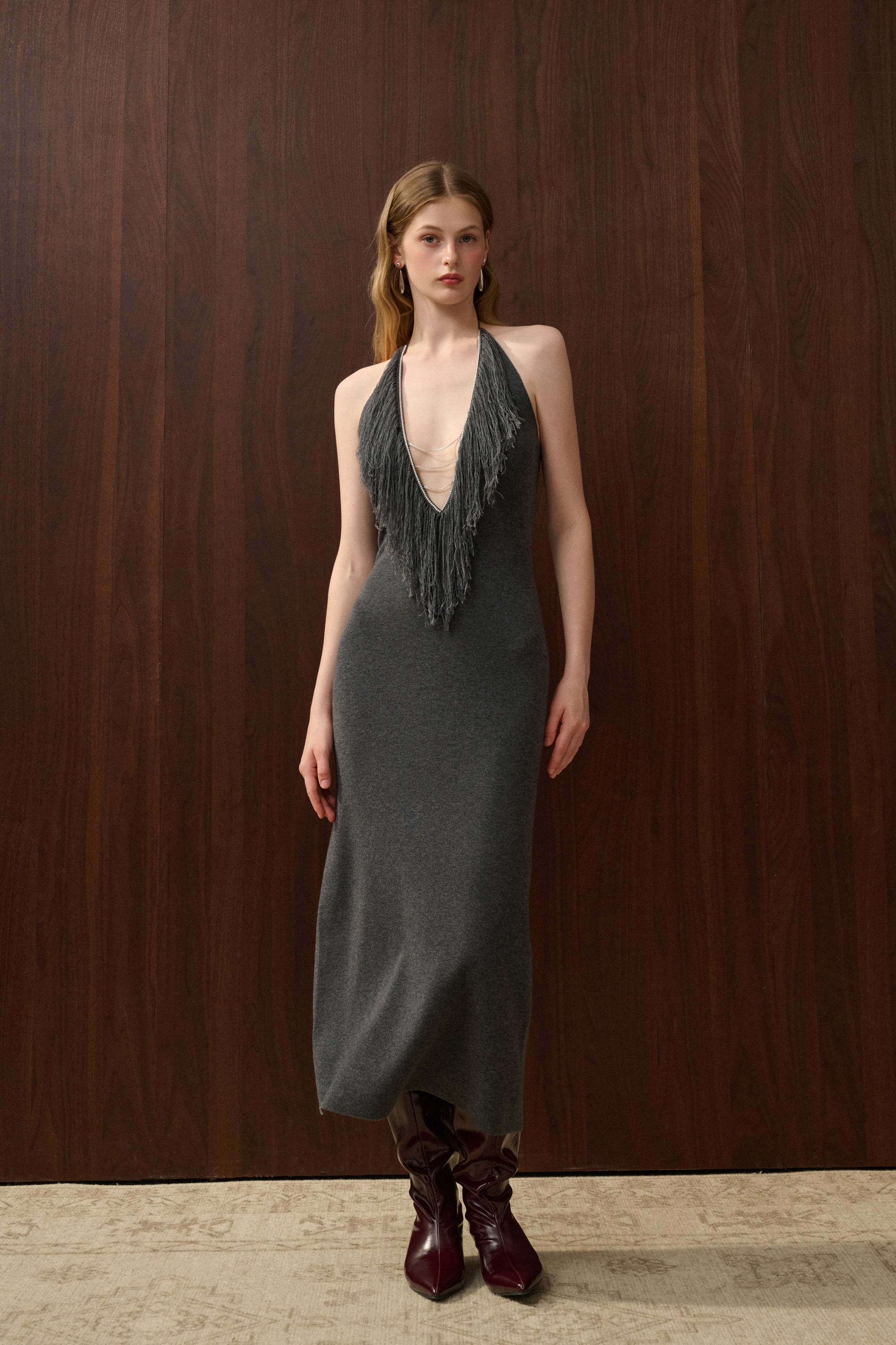 Halterneck fringed dress