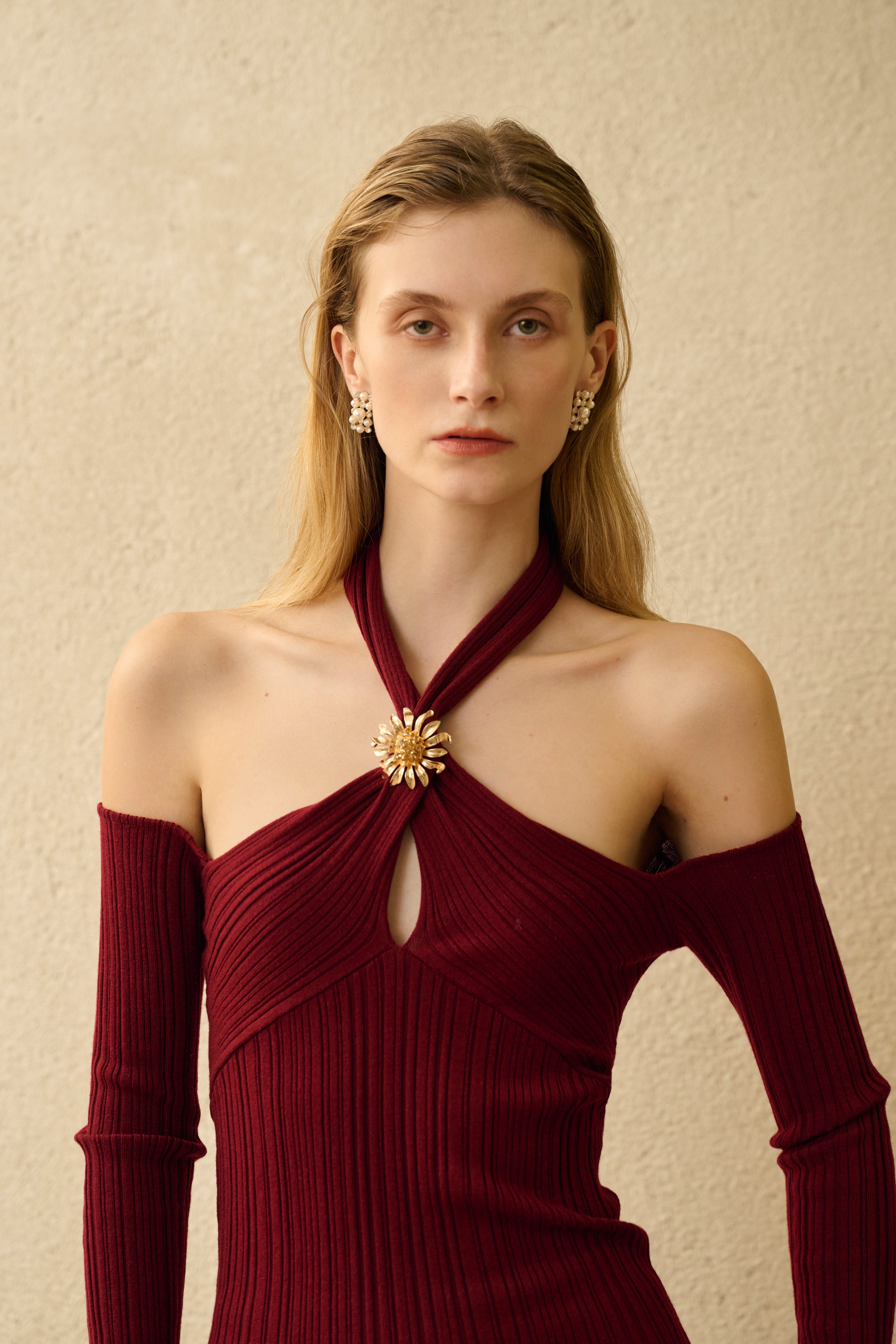 Halterneck long sleeve dress
