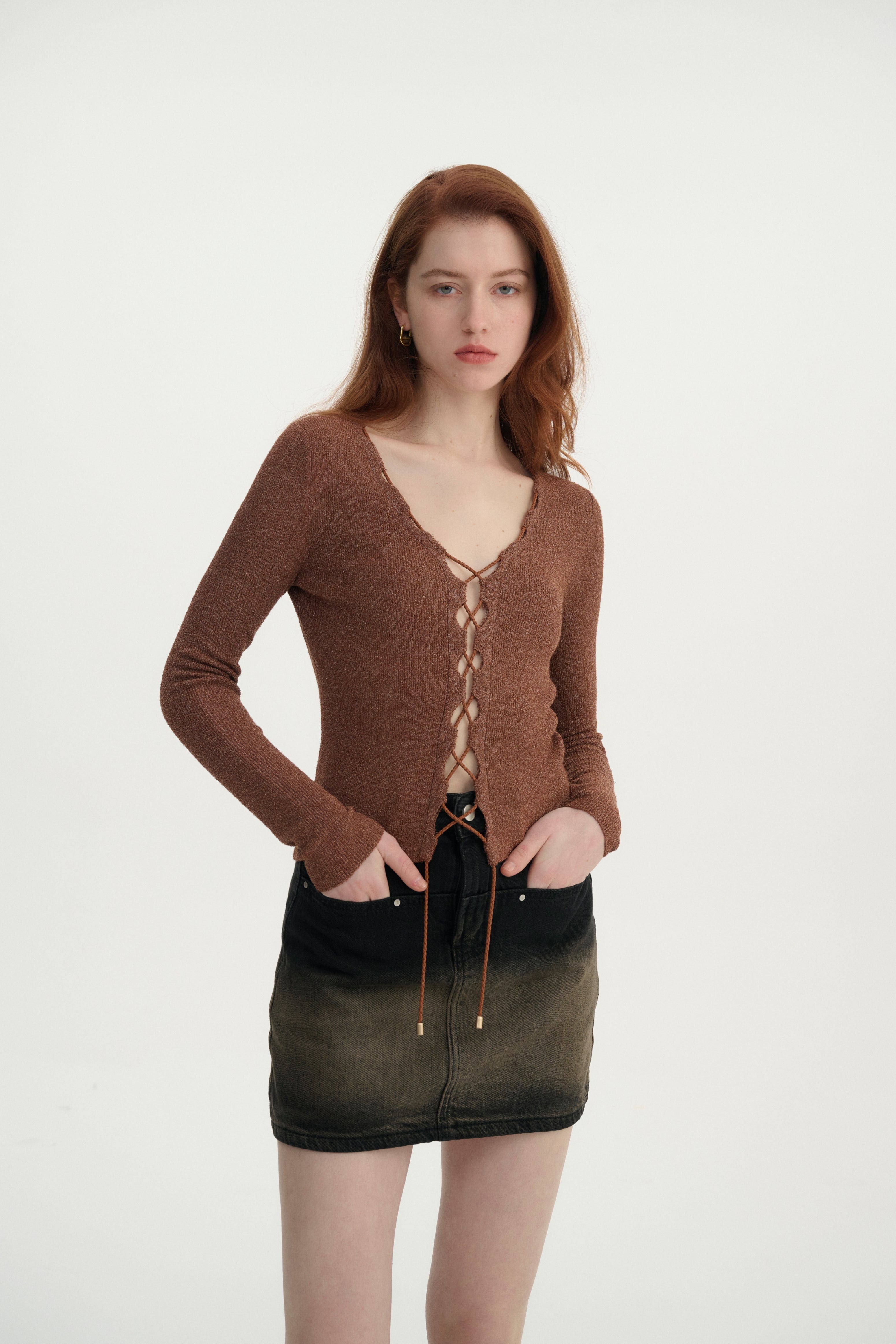 Shimmering lace-up cardigan