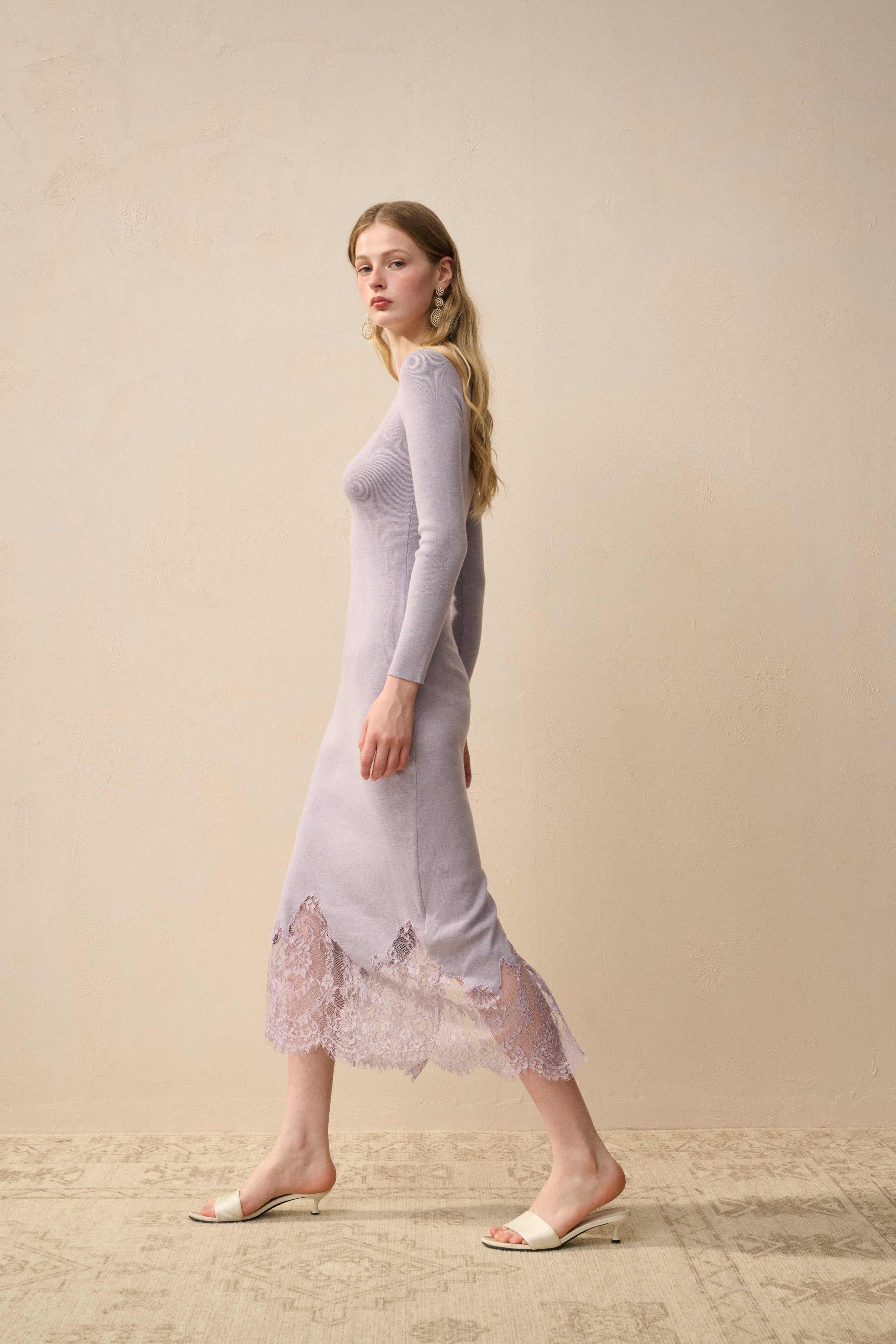 Lace hem wool dress