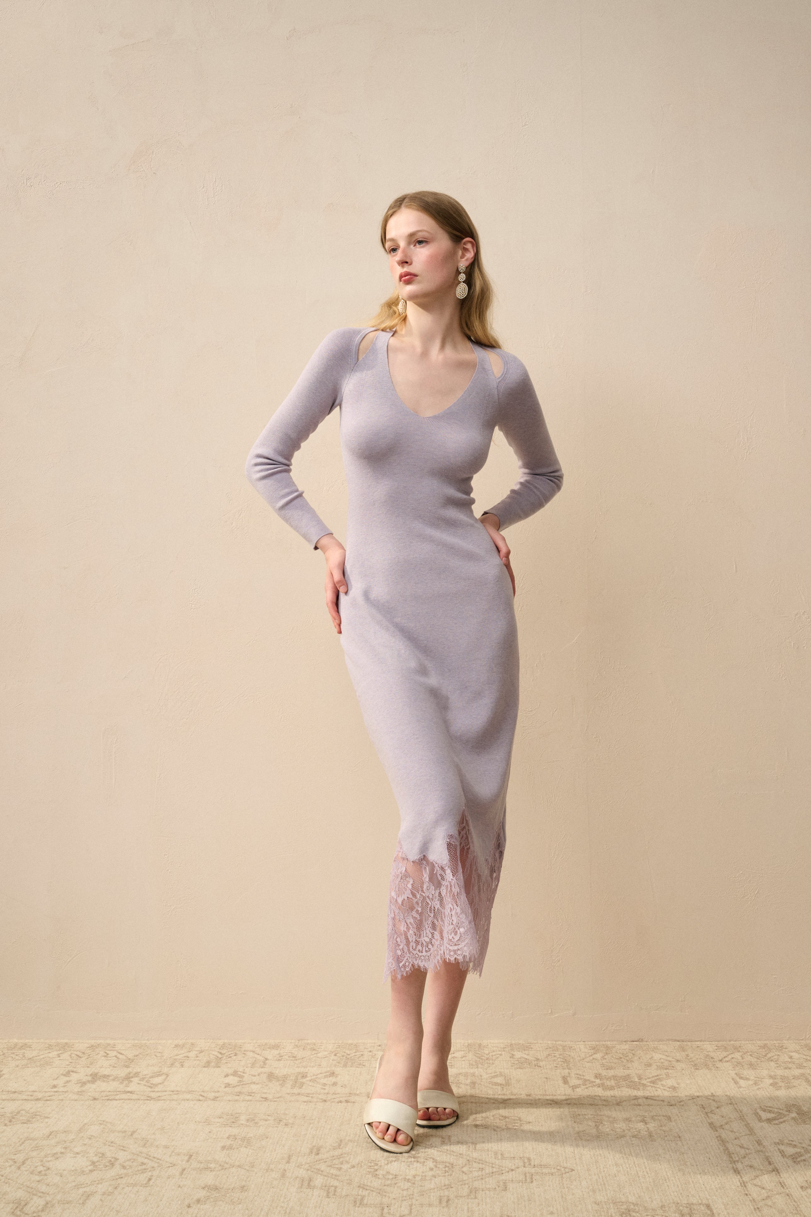 Lace hem wool dress