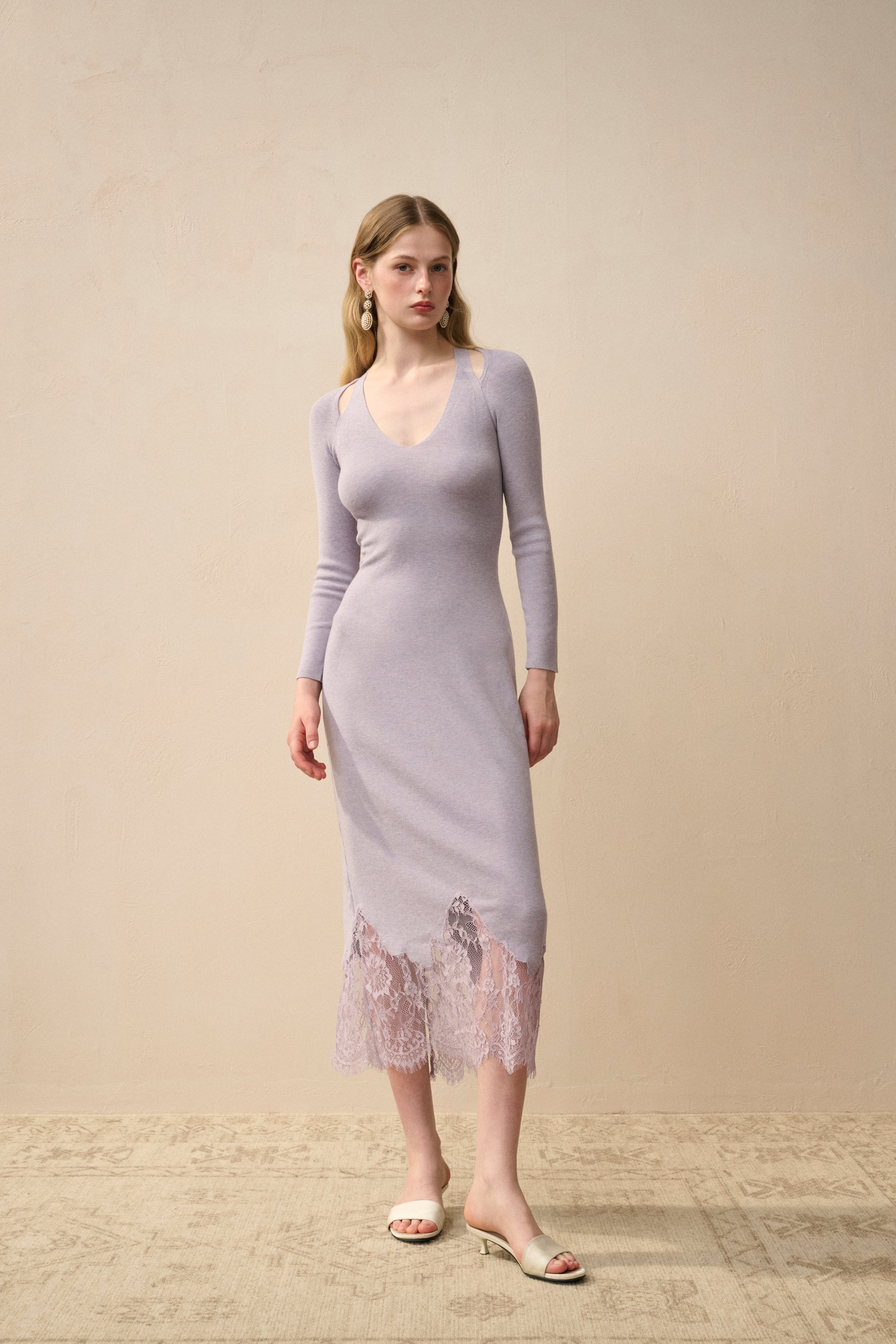 Lace hem wool dress