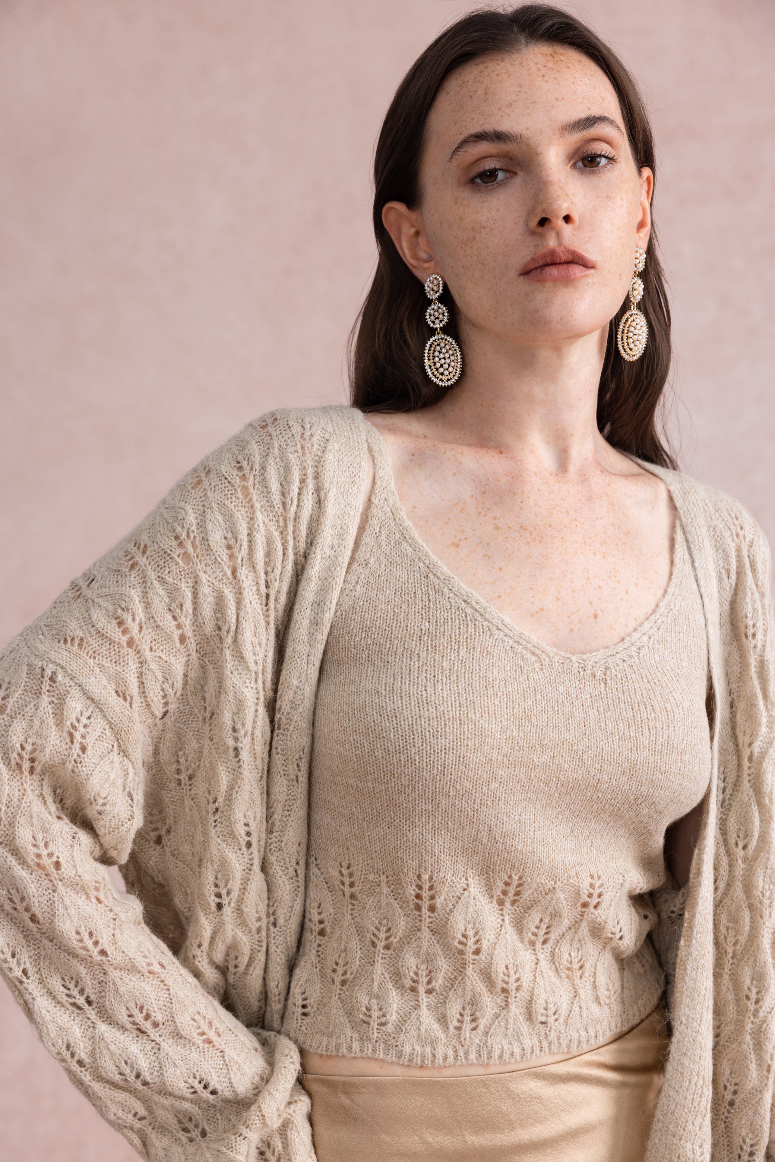 Leaf knit two-piece set