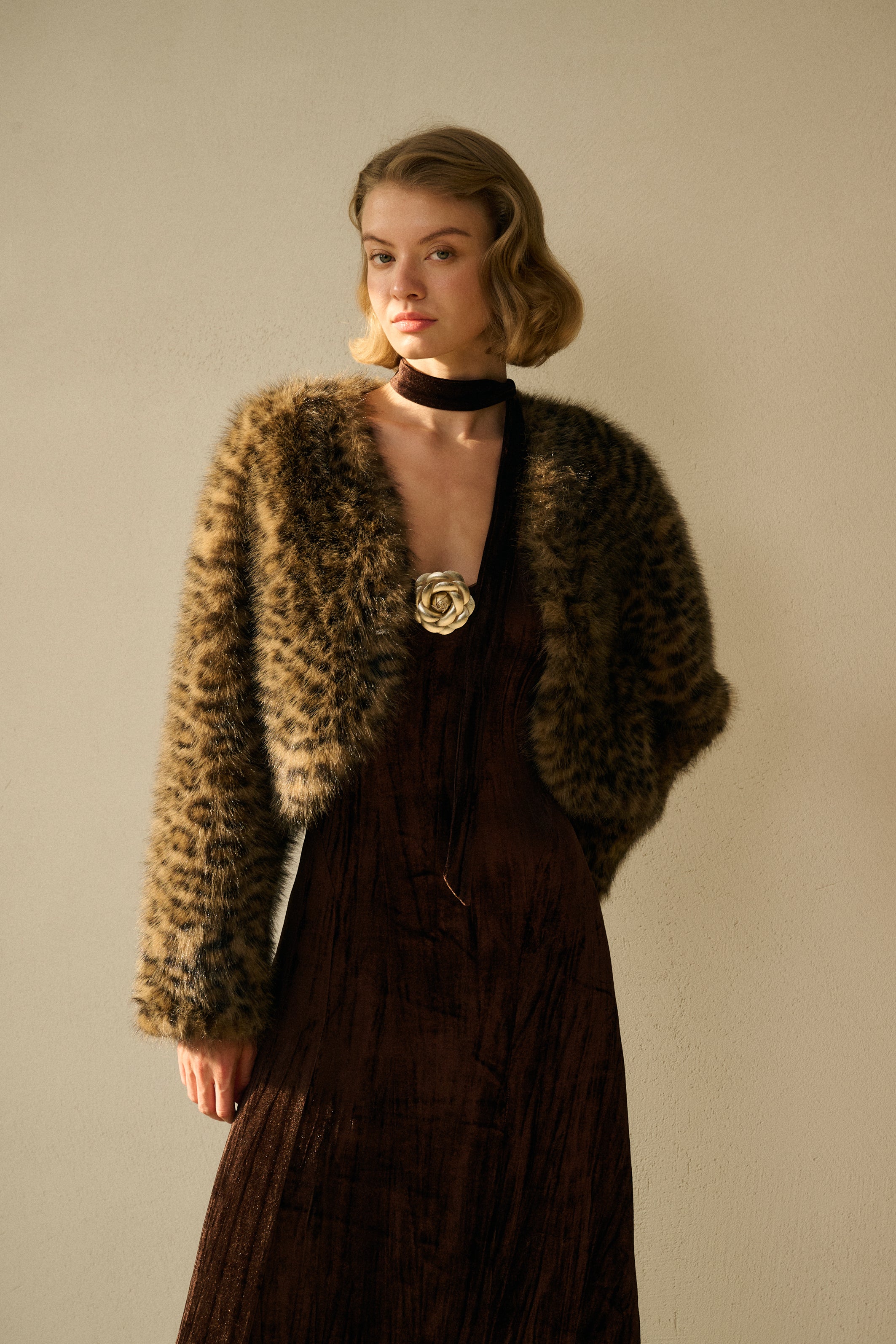 Leopard print faux fur jacket