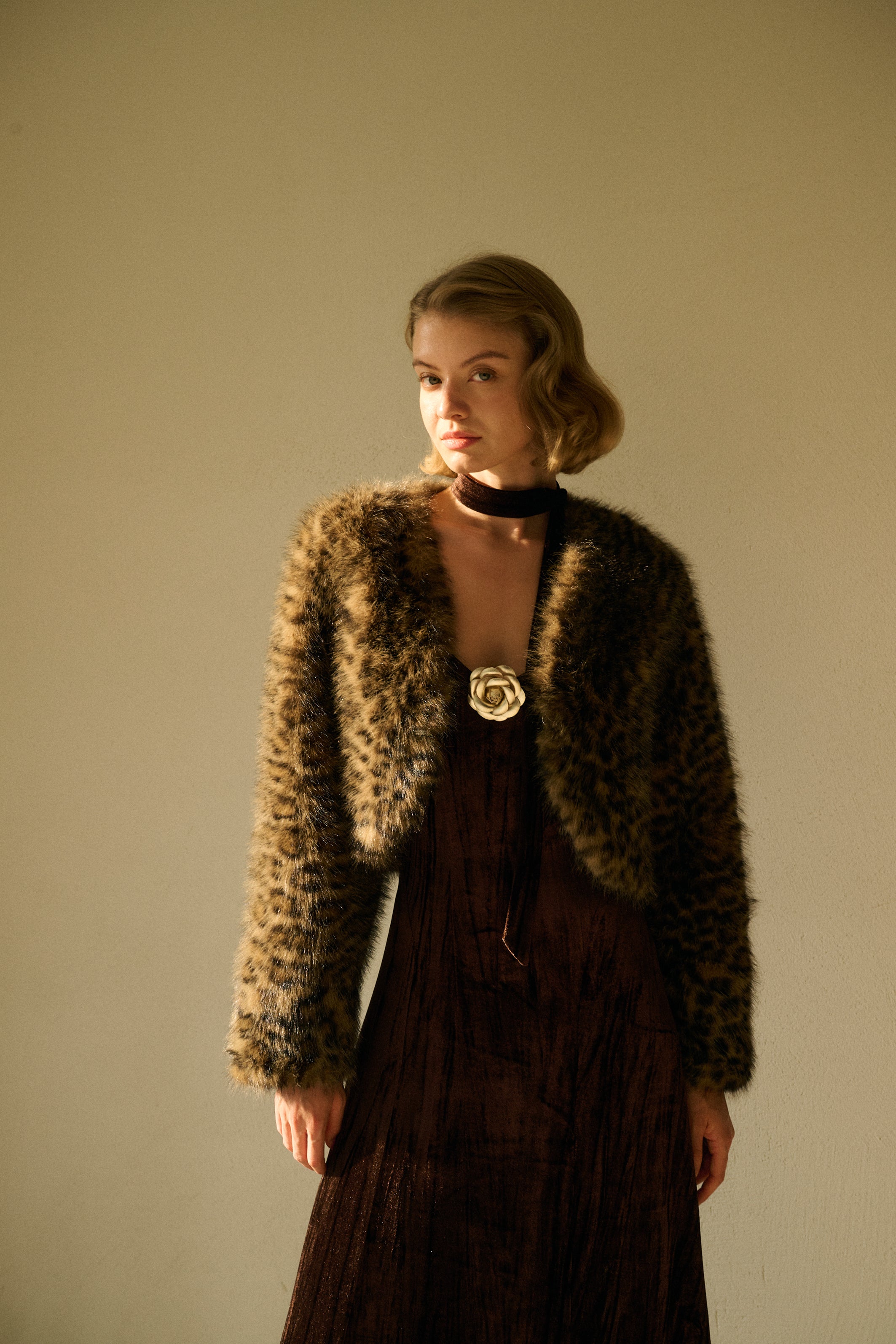 Leopard print faux fur jacket