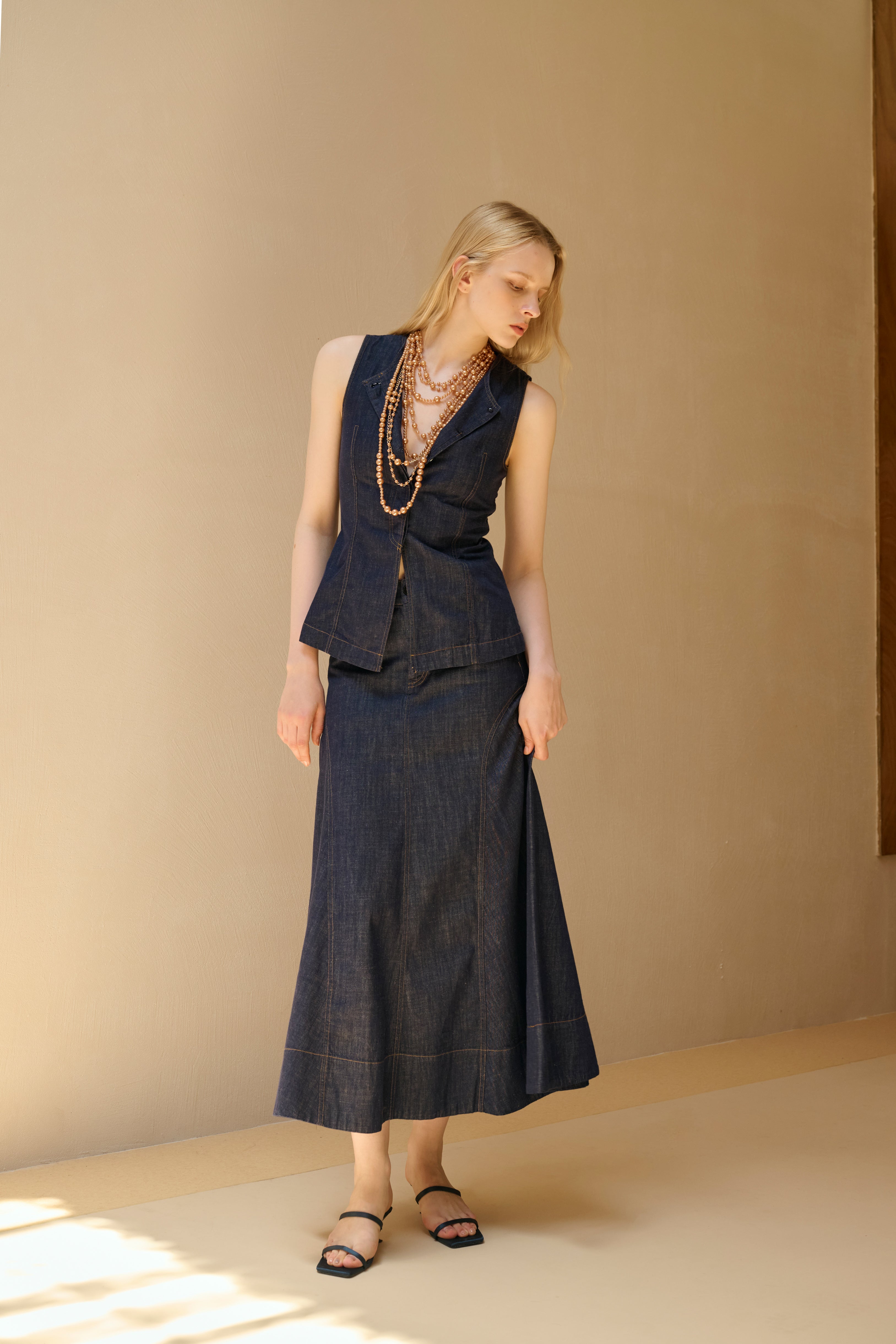 Lightweight denim maxi skirt