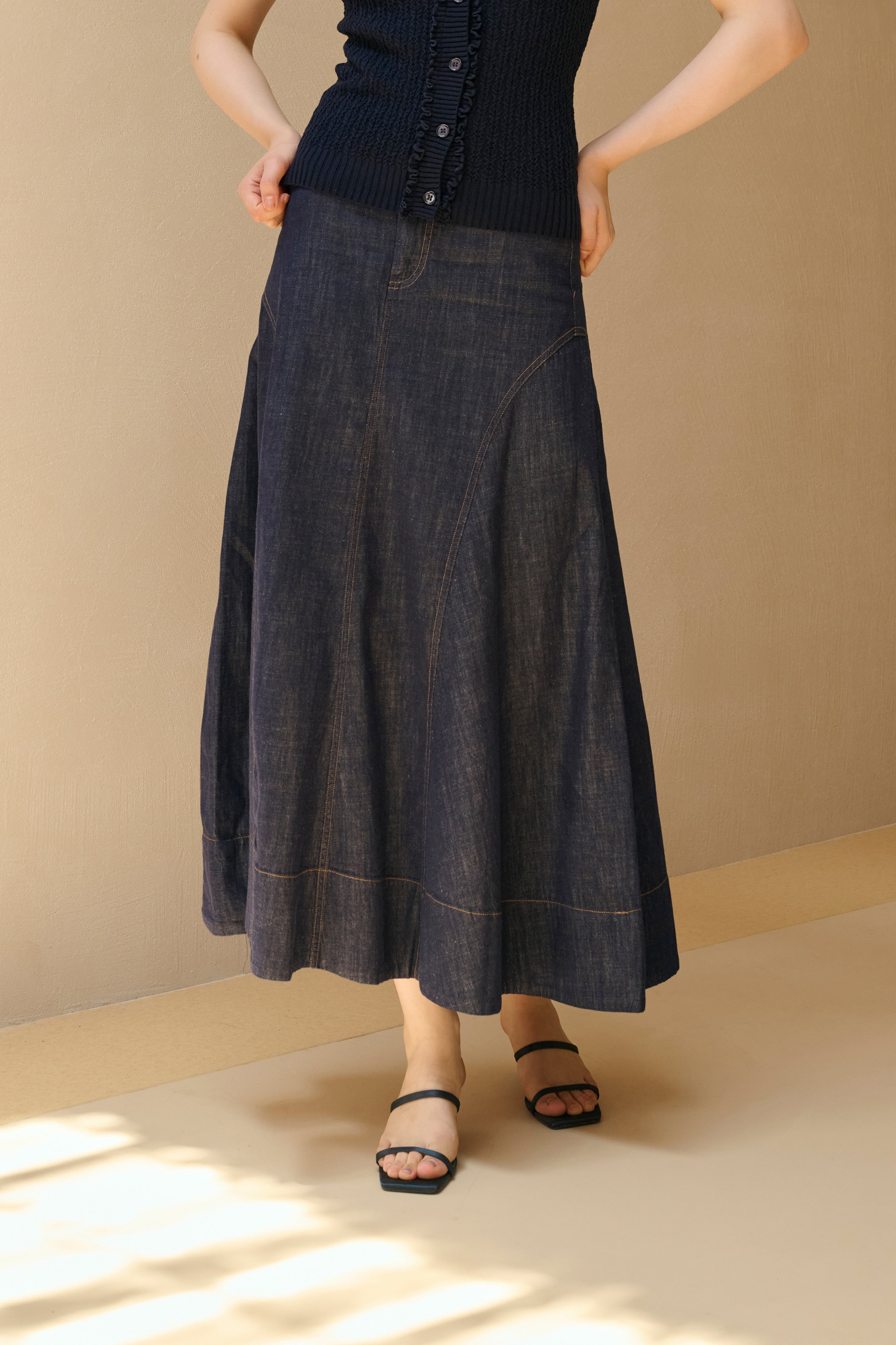 Lightweight denim maxi skirt