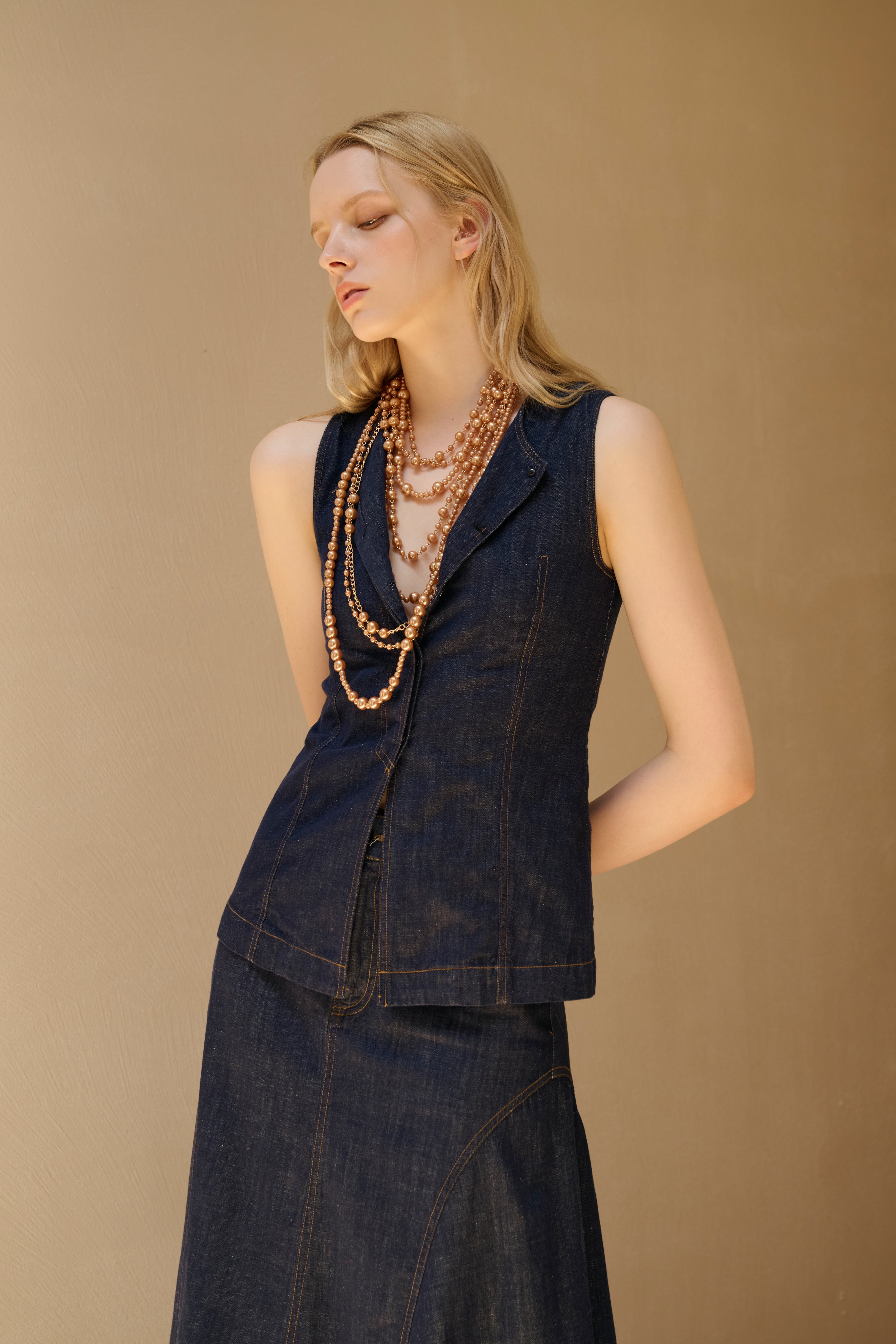 Lightweight tailored denim vest