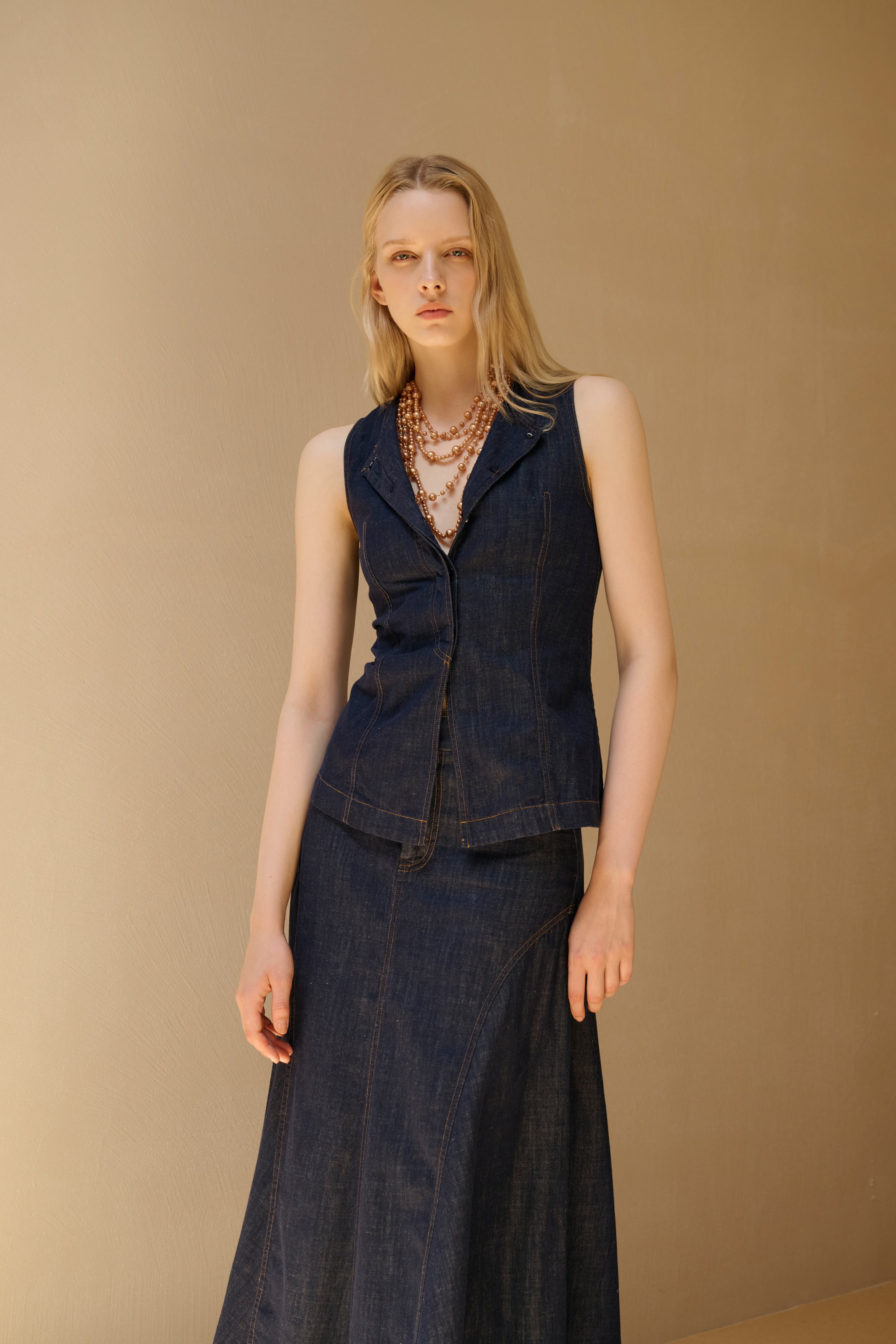 Lightweight tailored denim vest