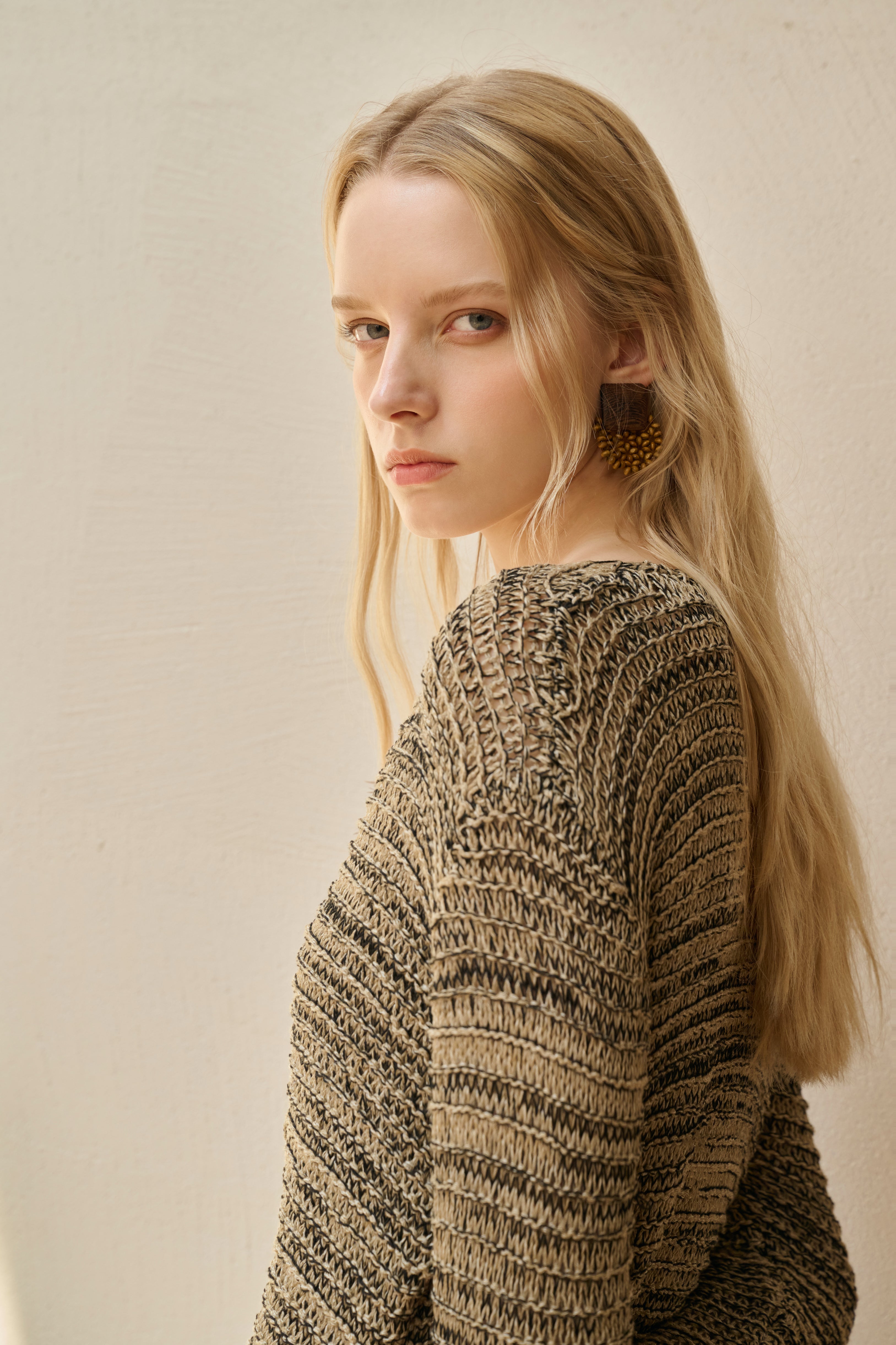 Marled knit self-tie cardigan