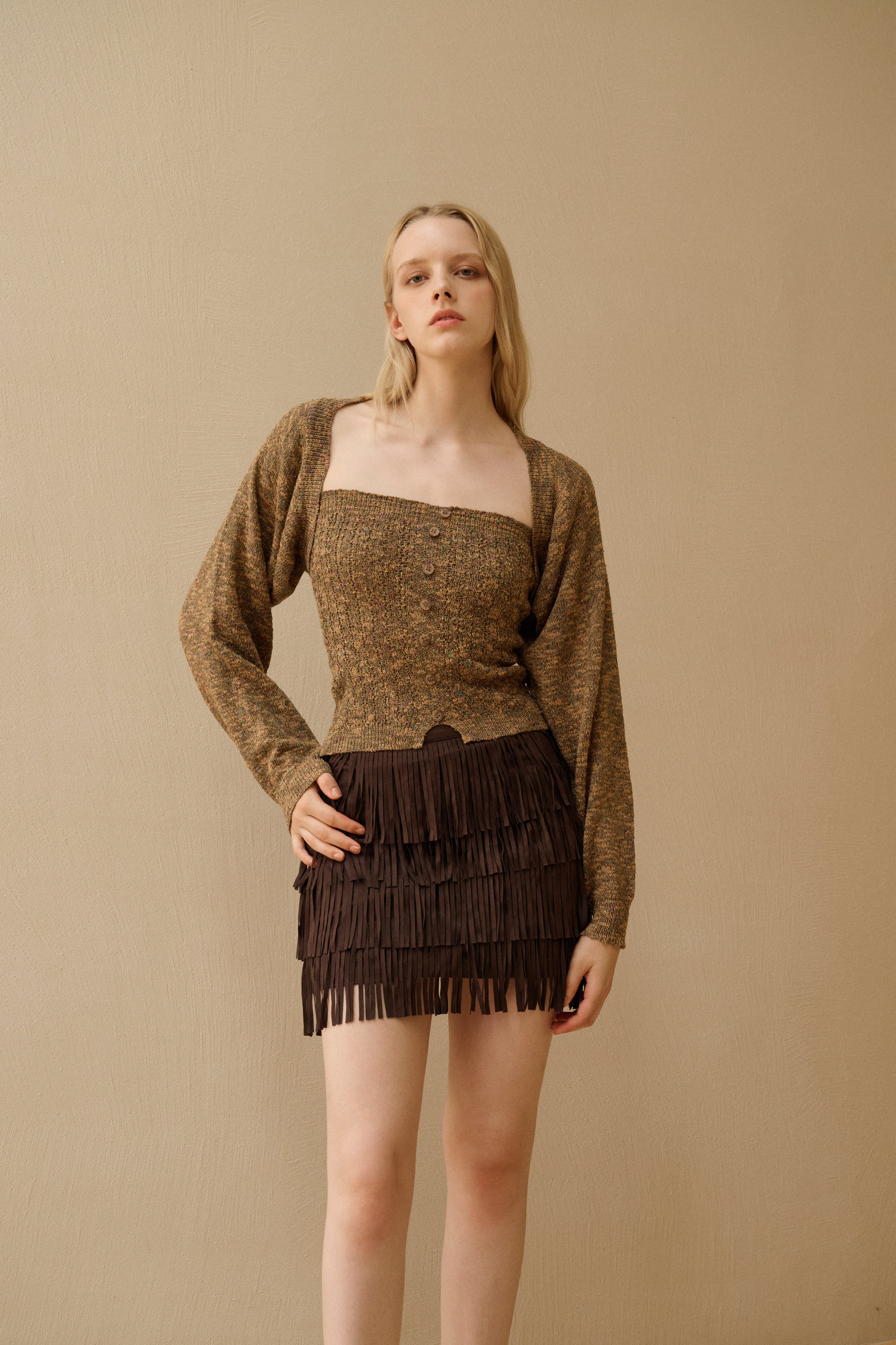 Marled knit tube top & shrug