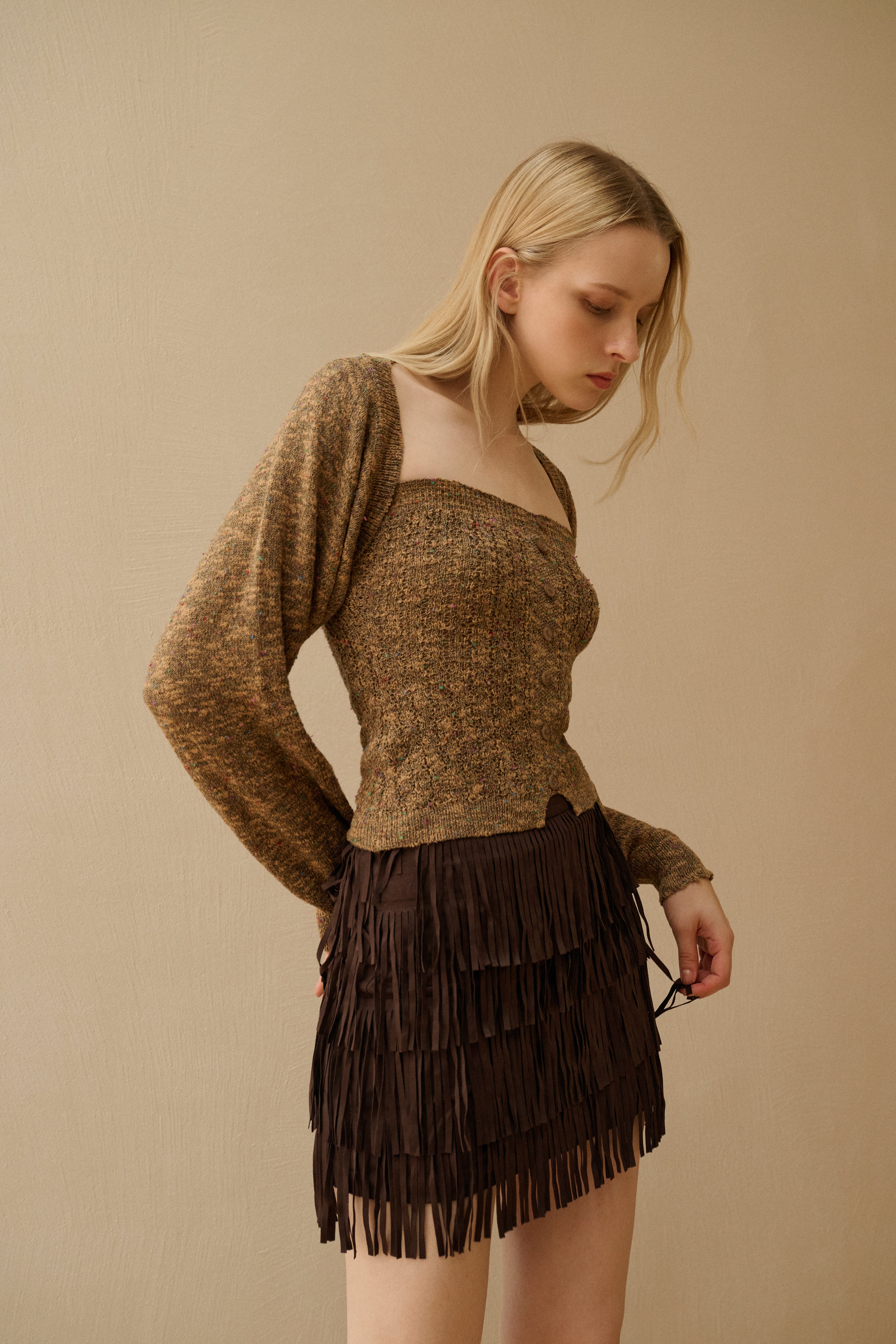 Marled knit tube top & shrug