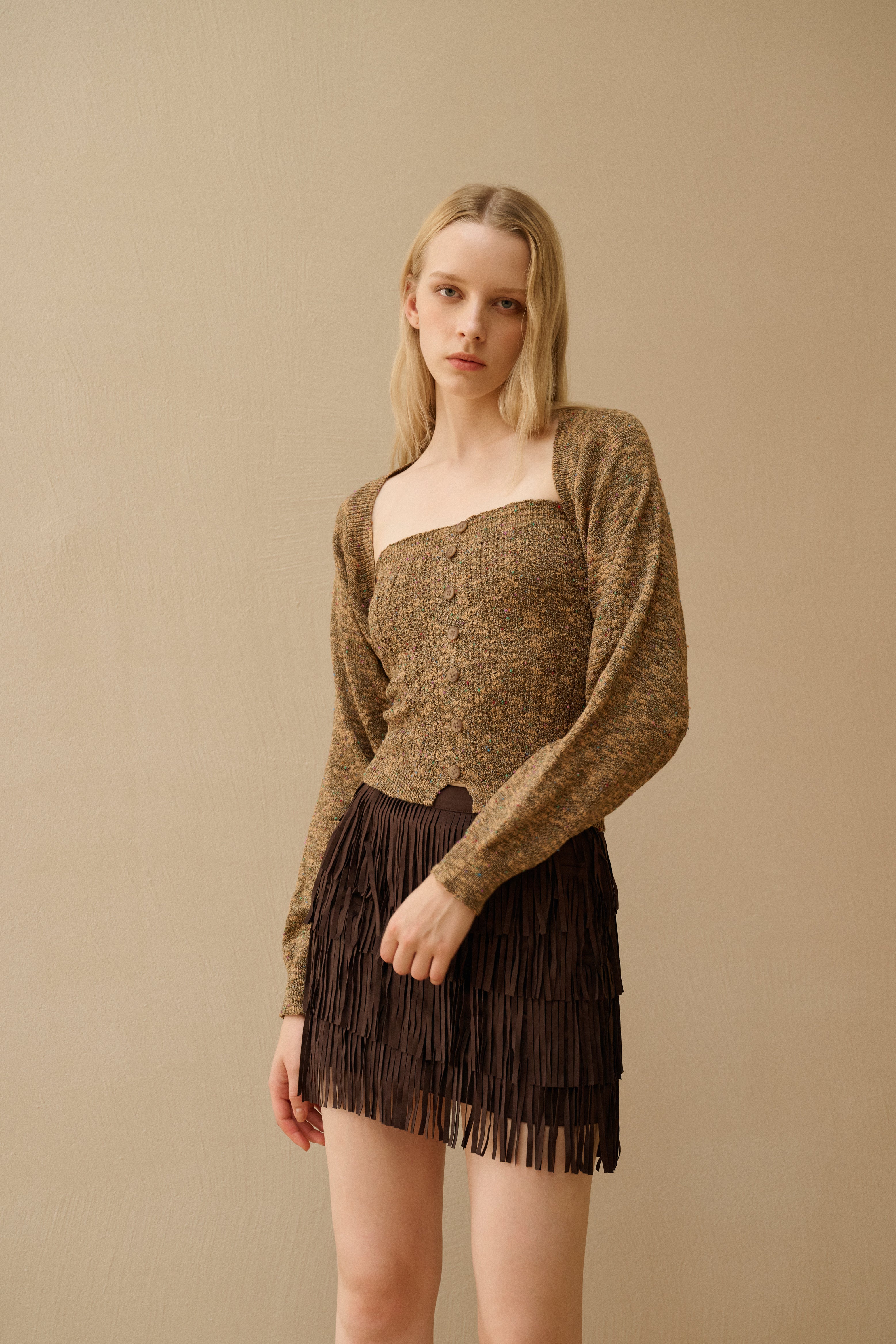 Marled knit tube top & shrug