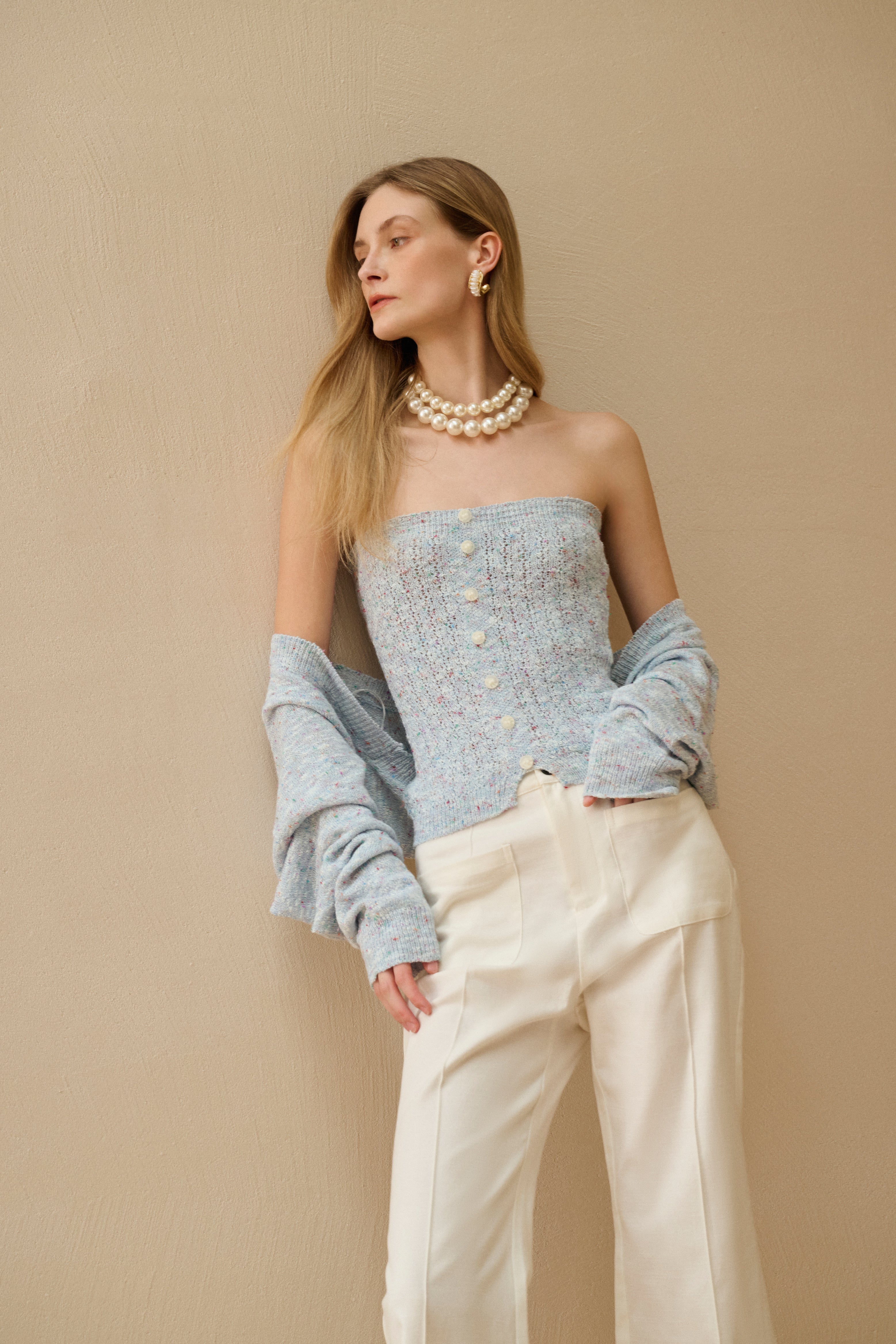 Marled knit tube top & shrug