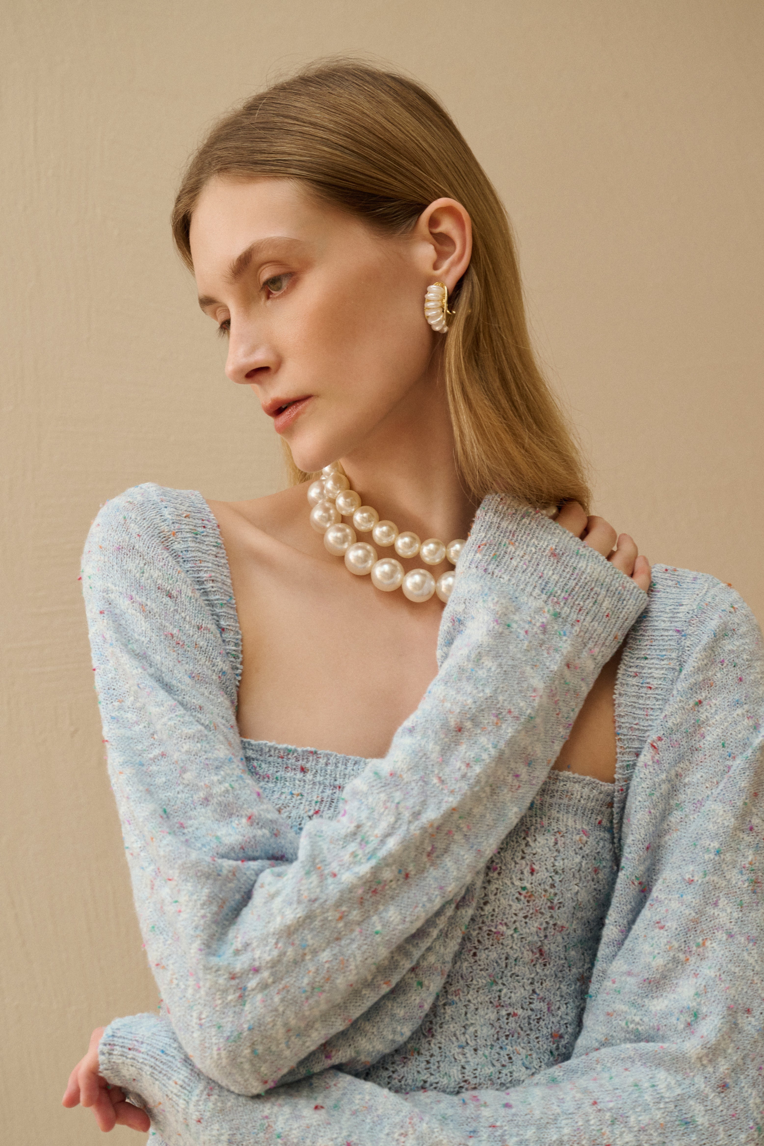 Marled knit tube top & shrug