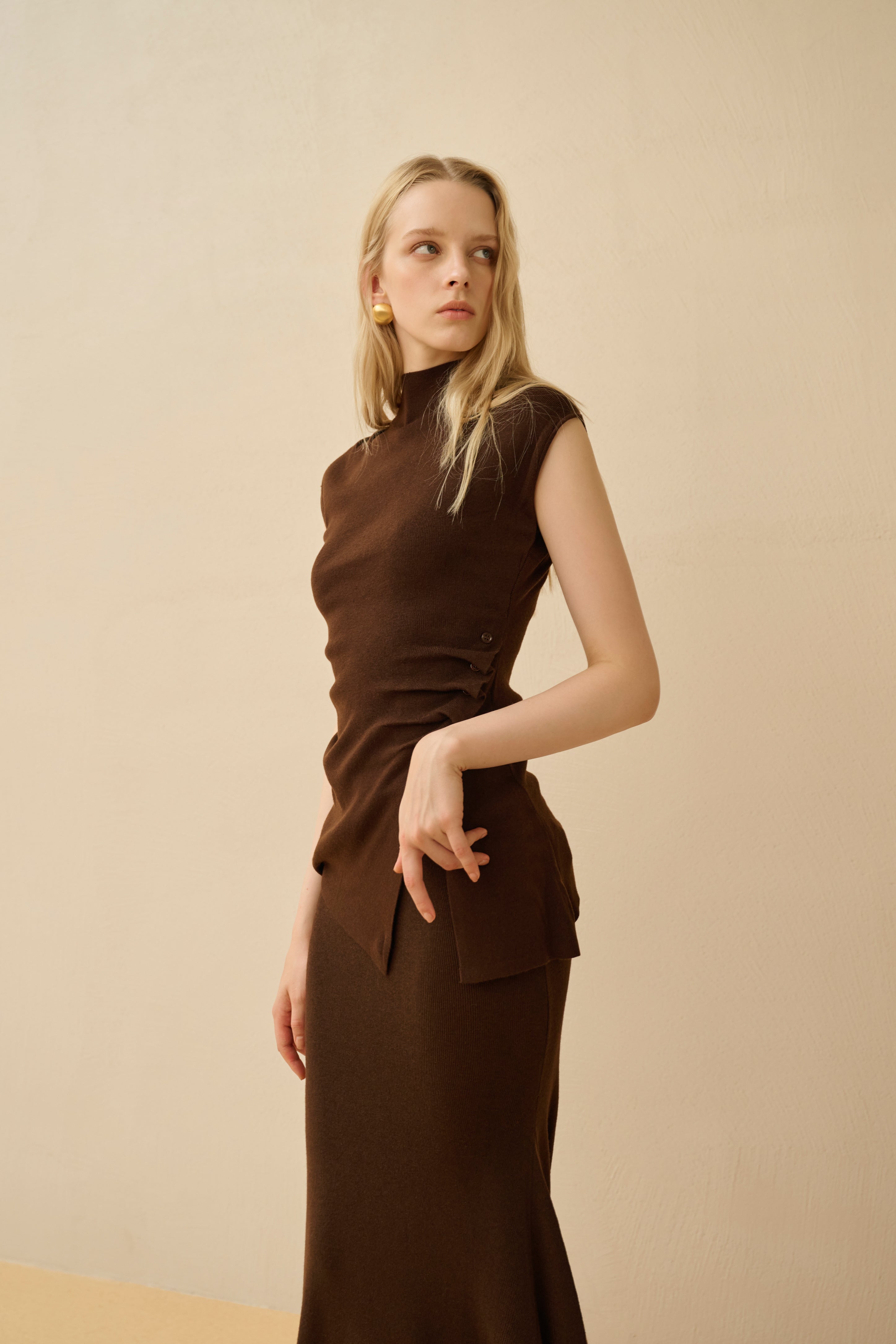 Mock neck ruched top & mermaid skirt