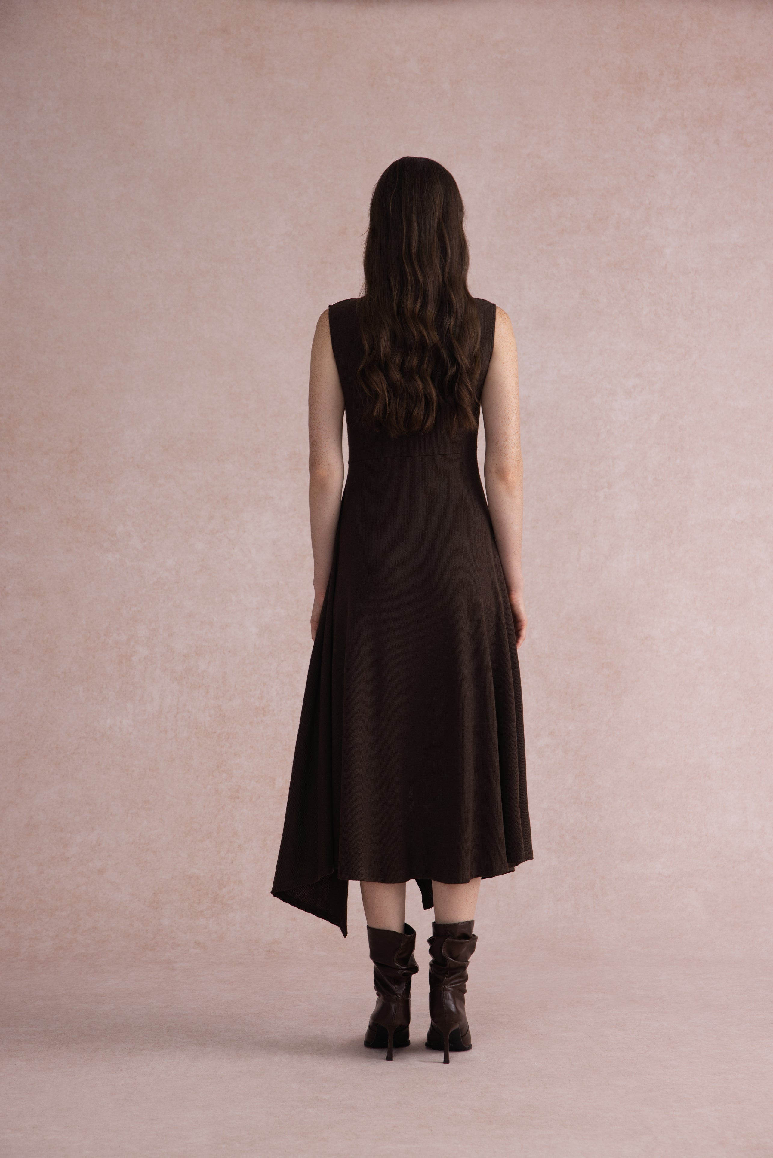 Asymmetrical mock-neck wool dress