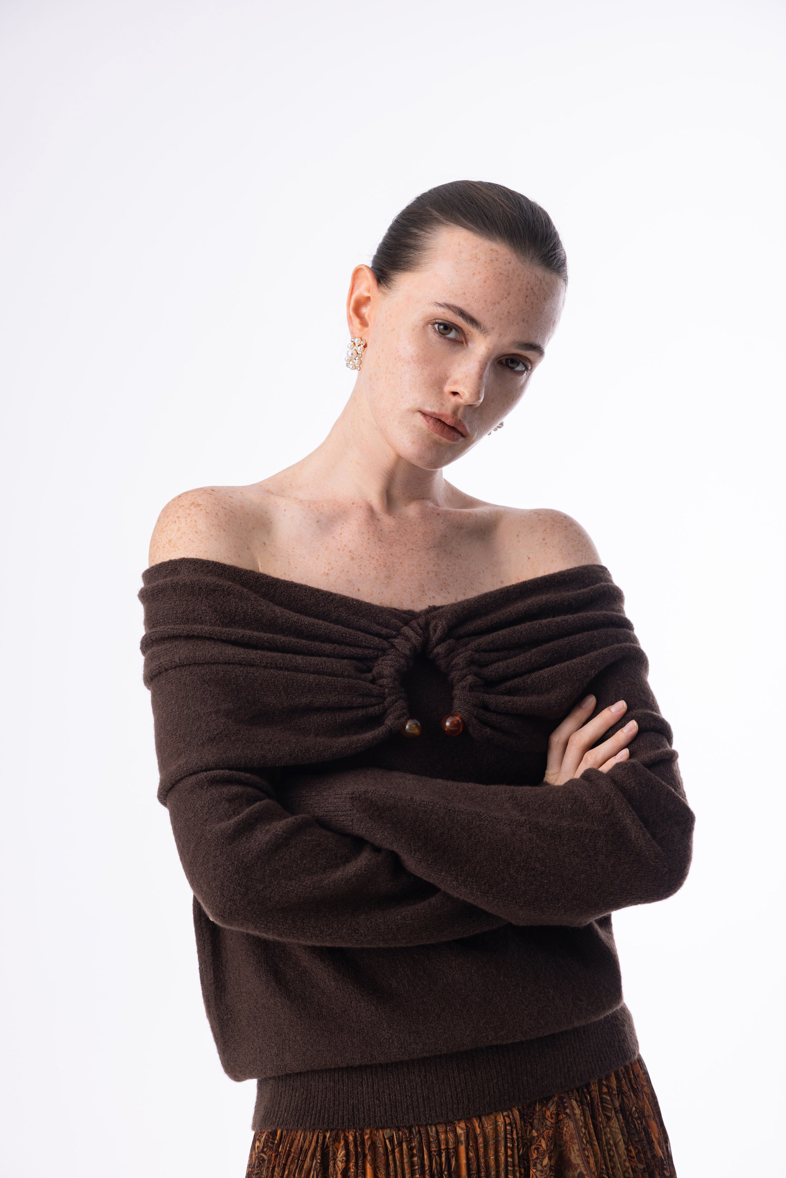 Off shoulder wool sweater