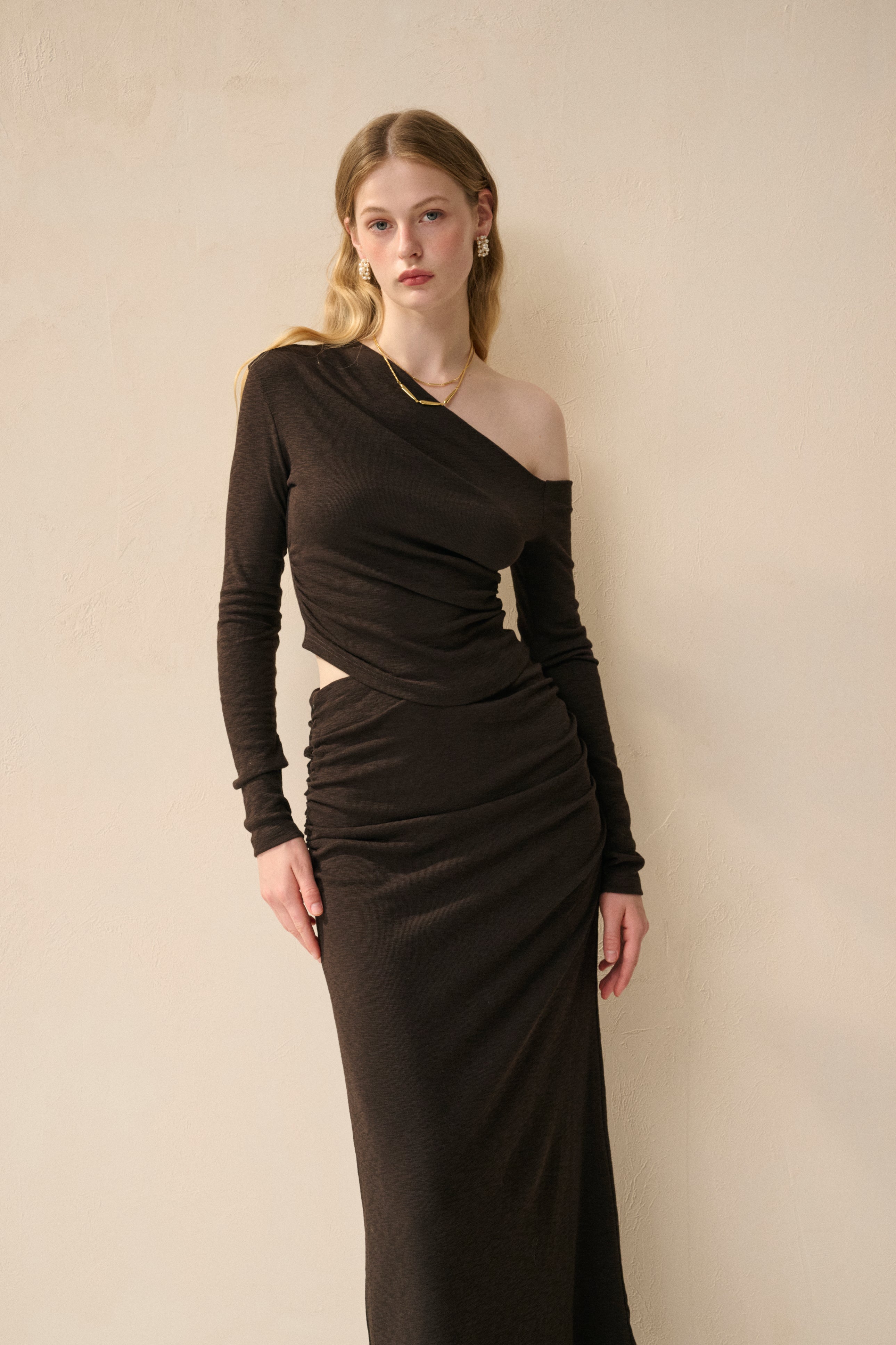 One shoulder long sleeve set