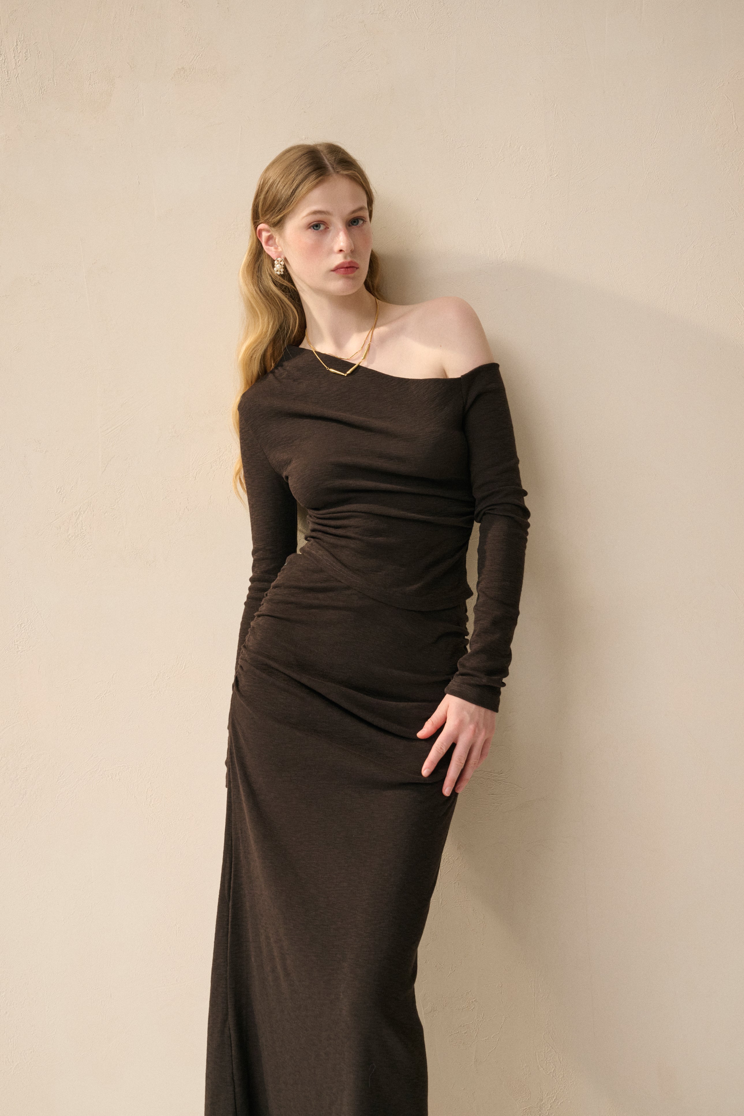 One shoulder long sleeve set