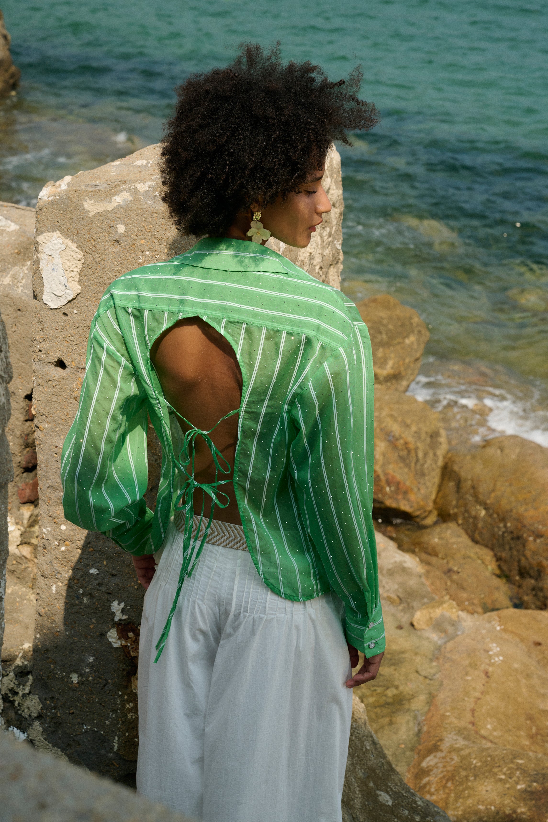 Open back rhinestone shirt