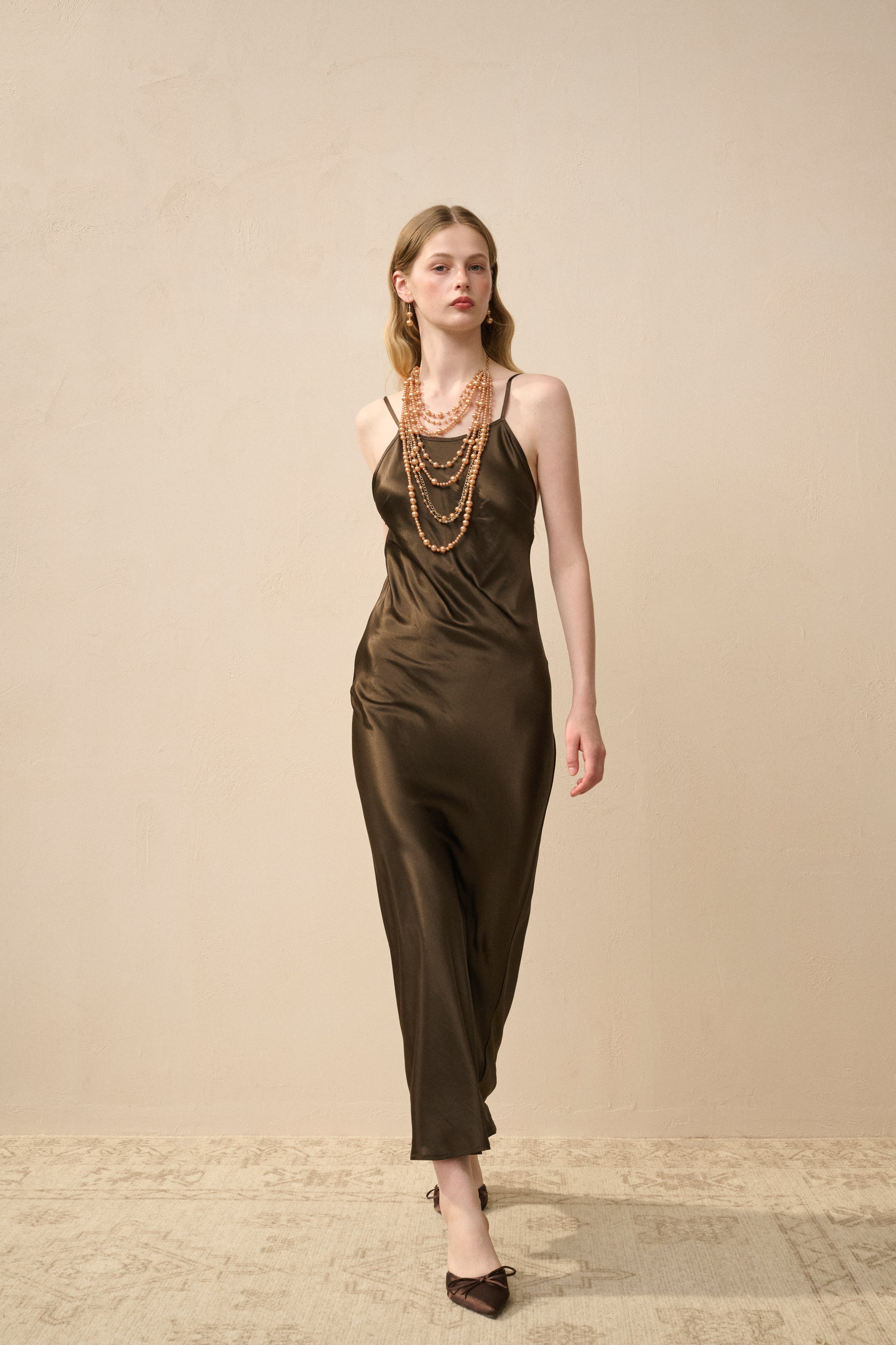 Open back satin maxi dress