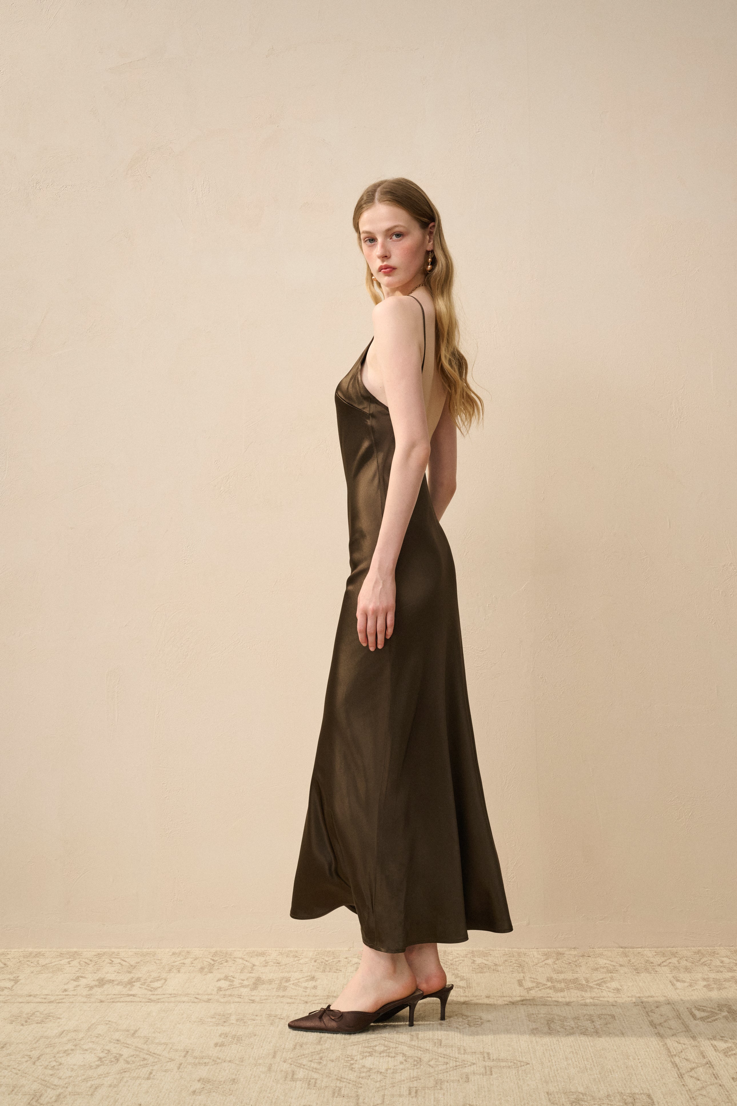 Open back satin maxi dress