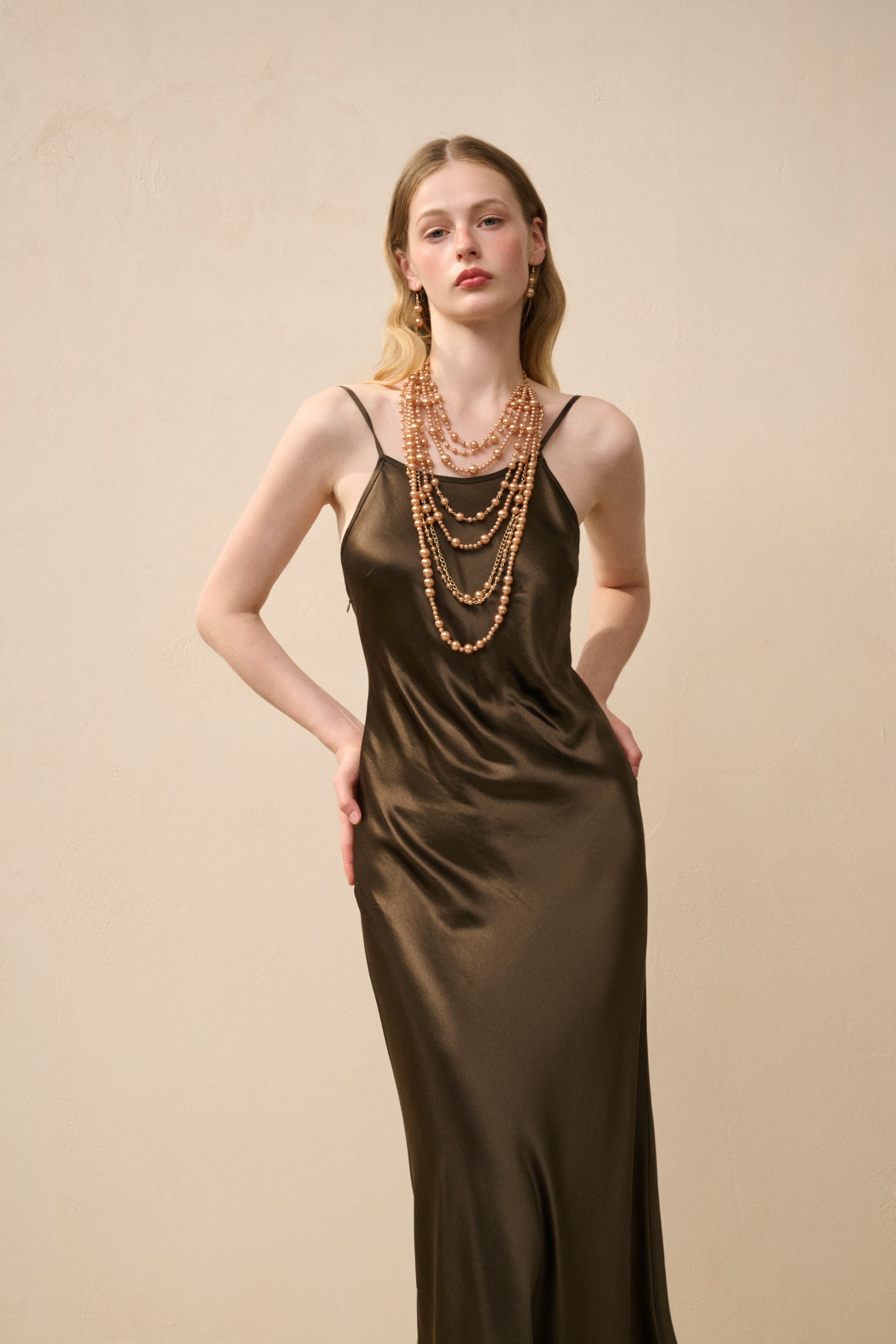 Open back satin maxi dress