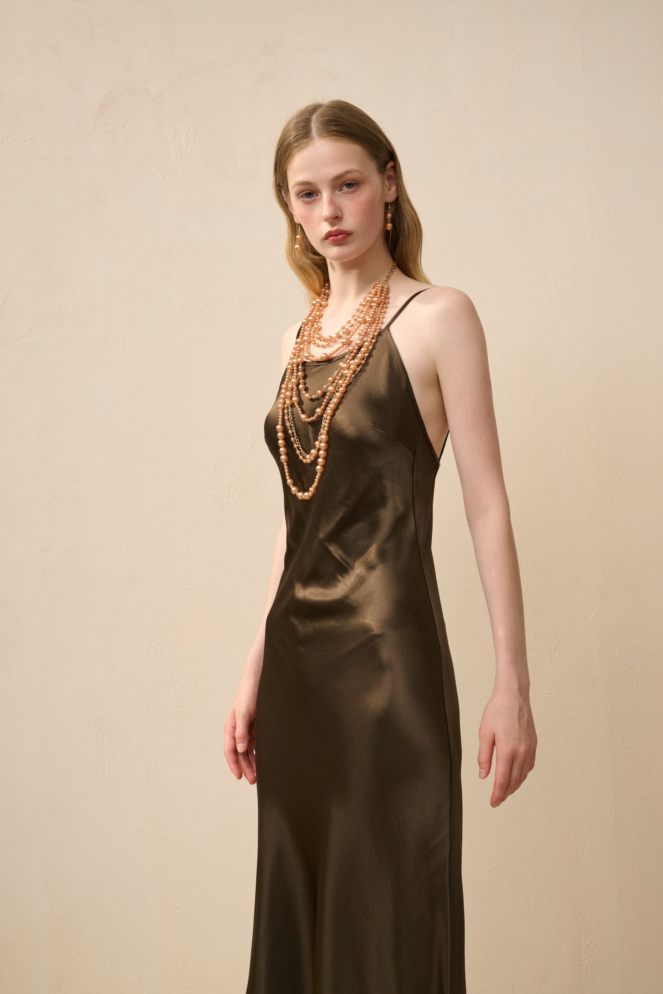 Open back satin maxi dress