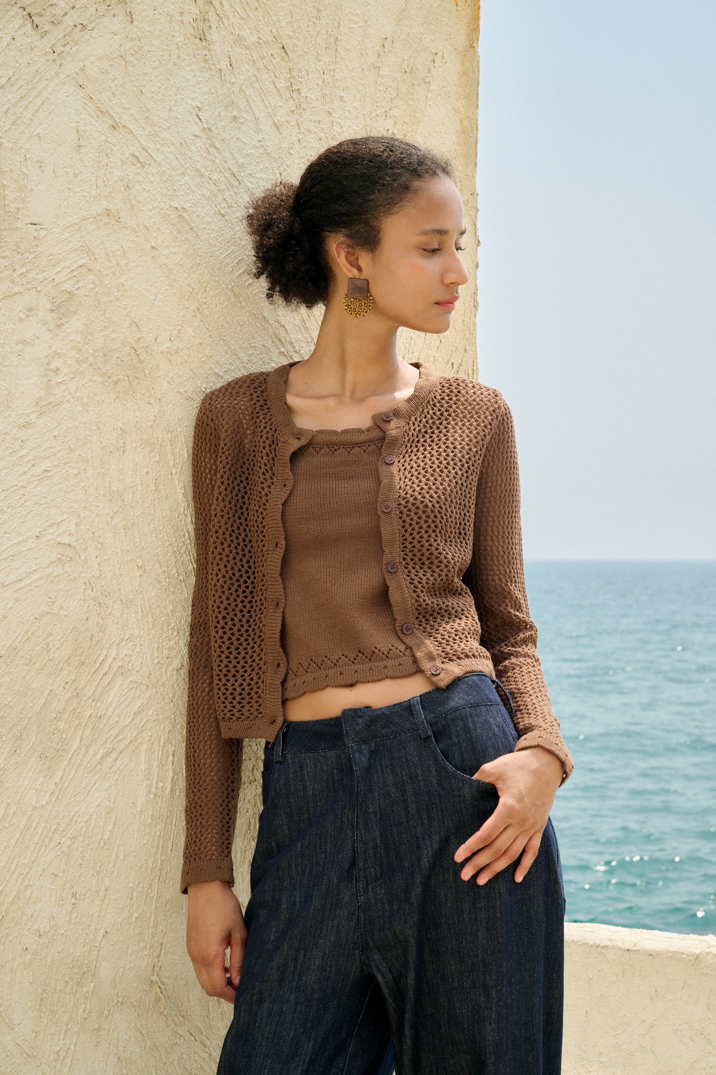 Open knit cardigan & knit tank