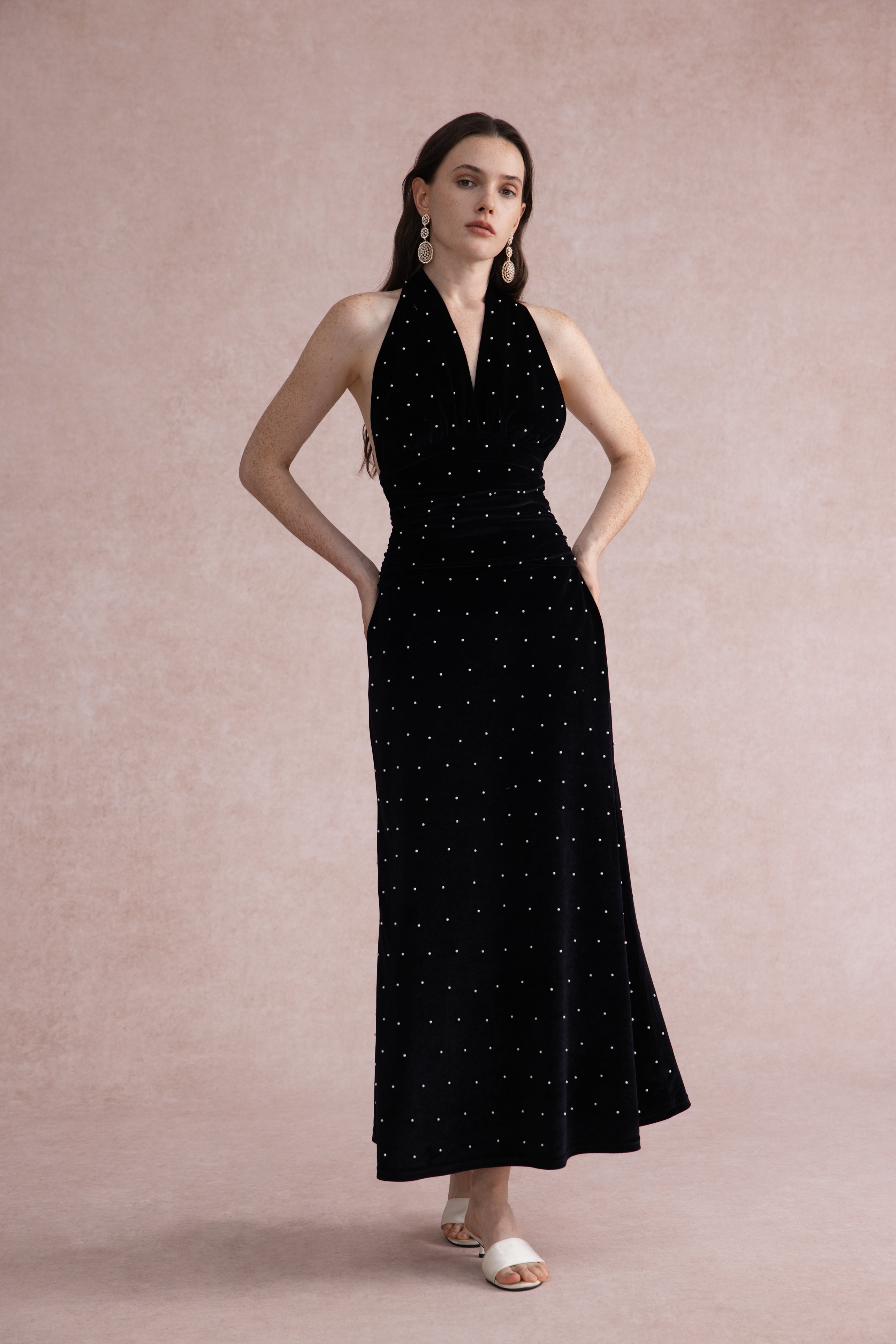 Pearl-dot velvet set
