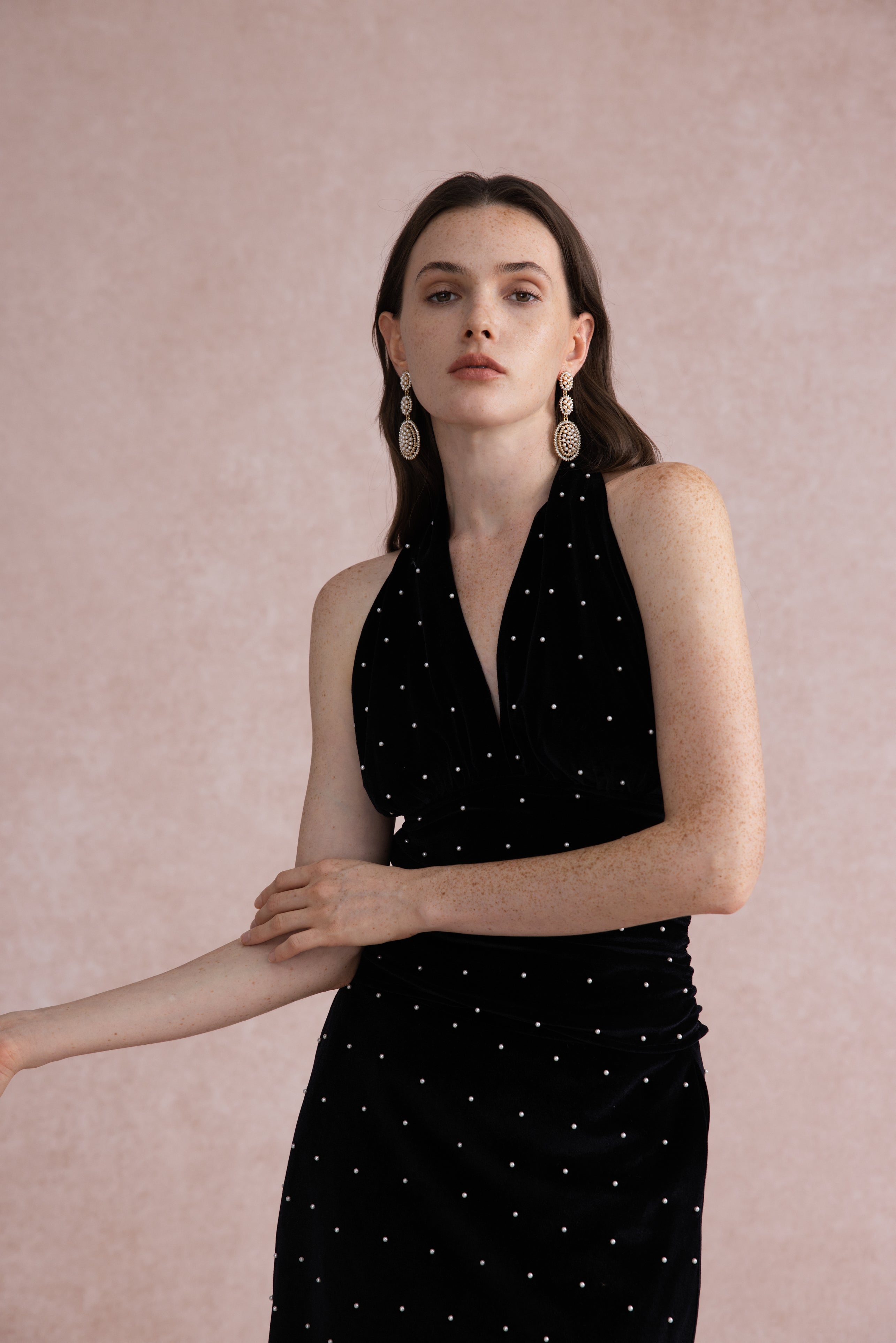 Pearl-dot velvet set