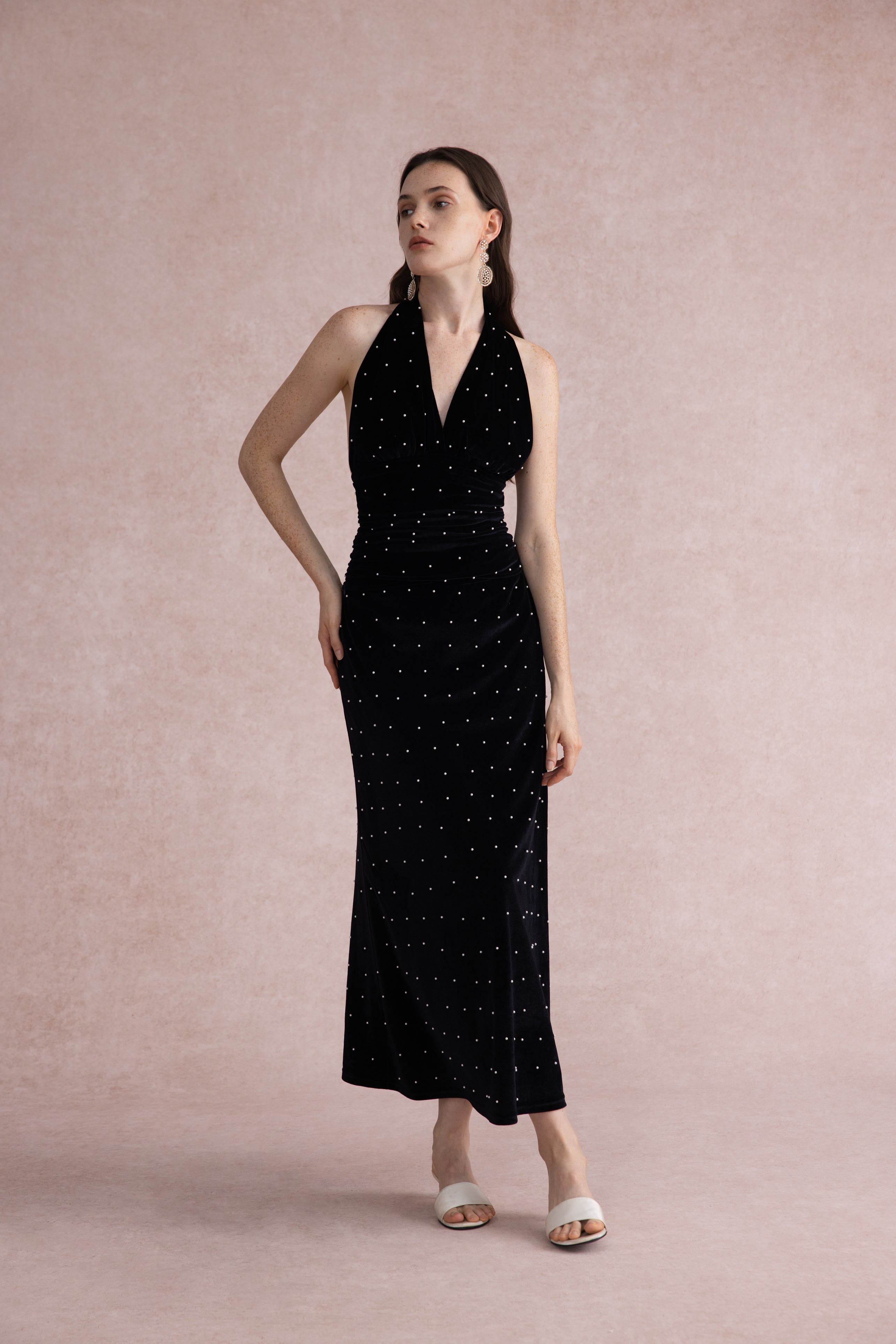 Pearl-dot velvet set