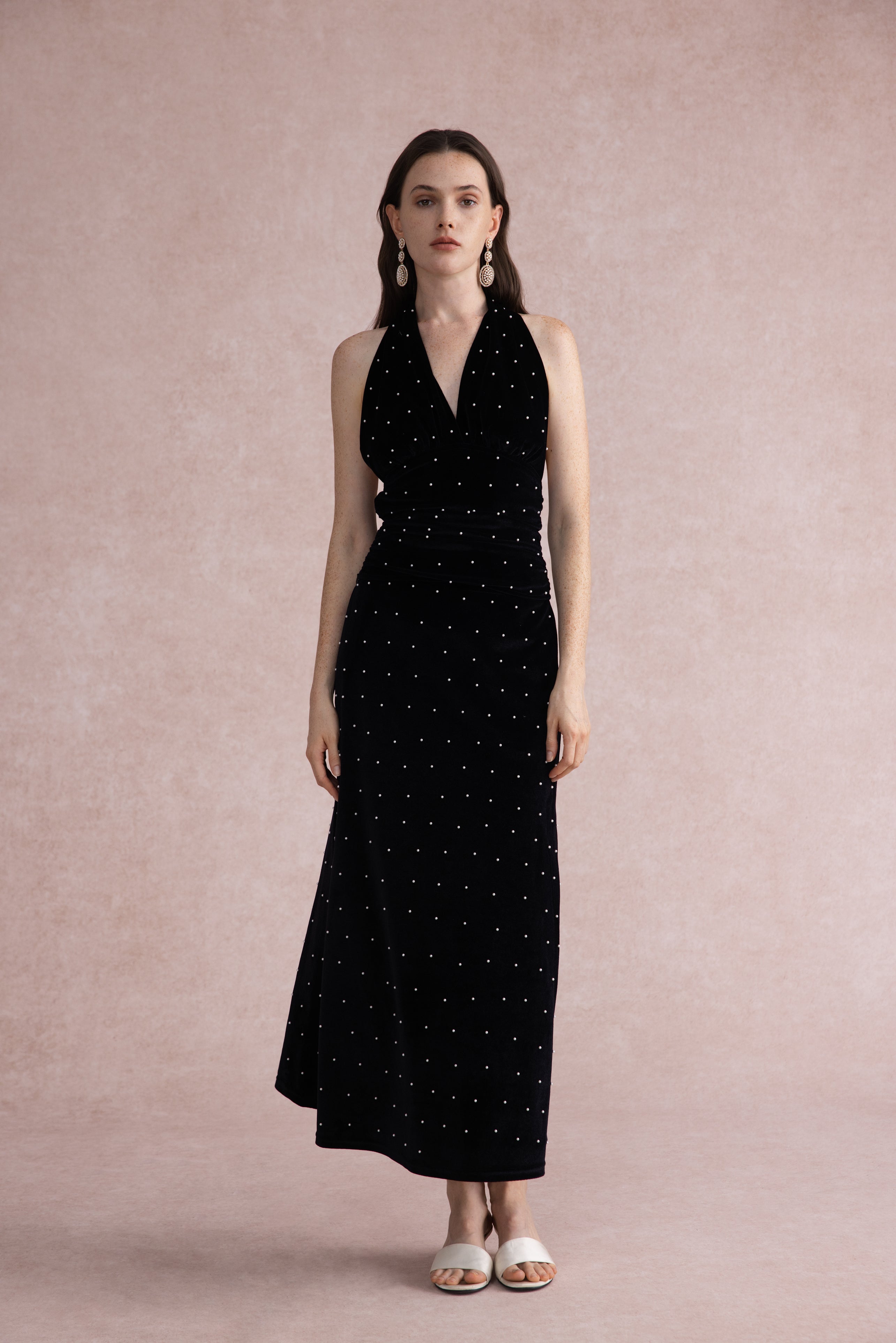 Pearl-dot velvet set