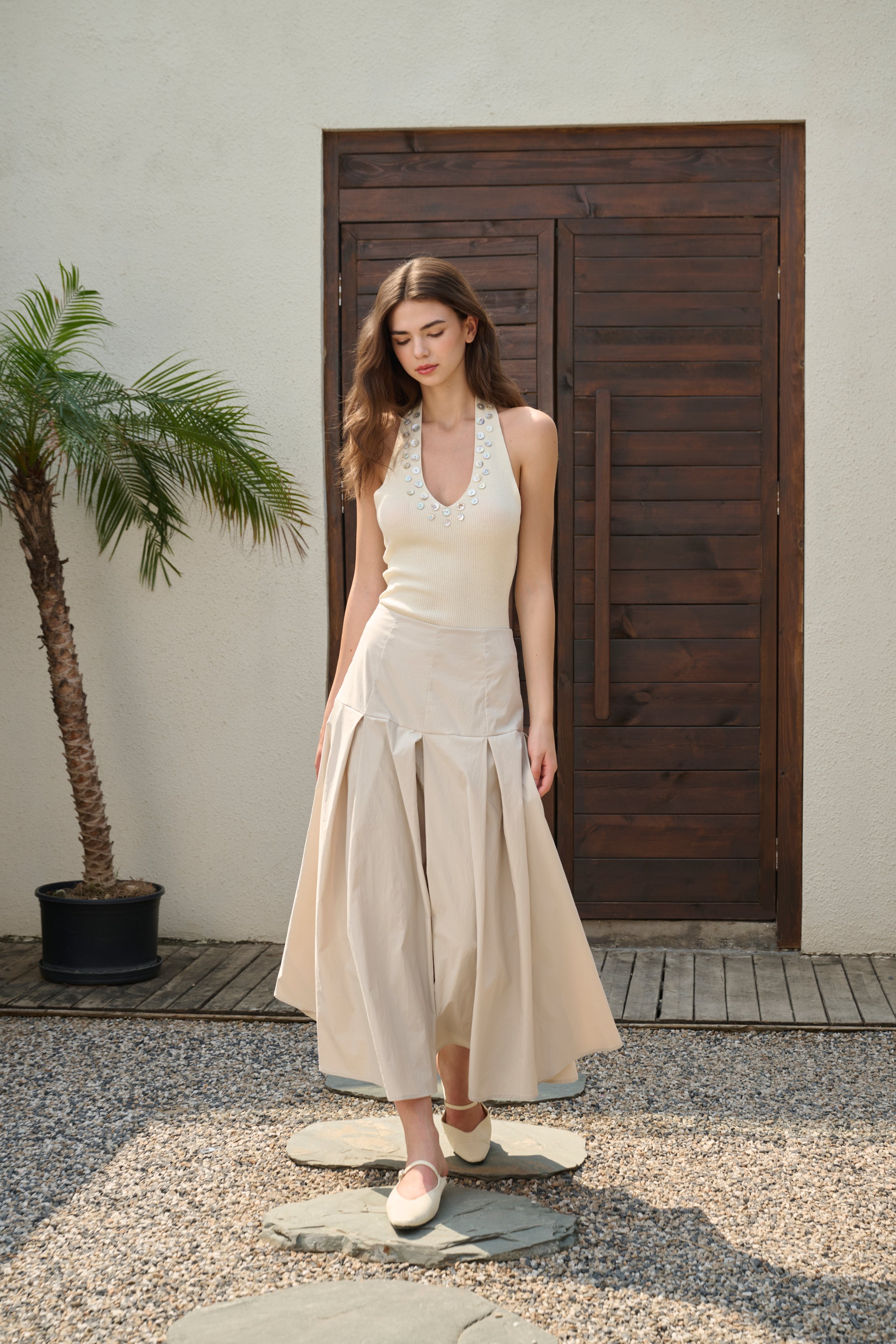 Pleated cotton maxi skirt