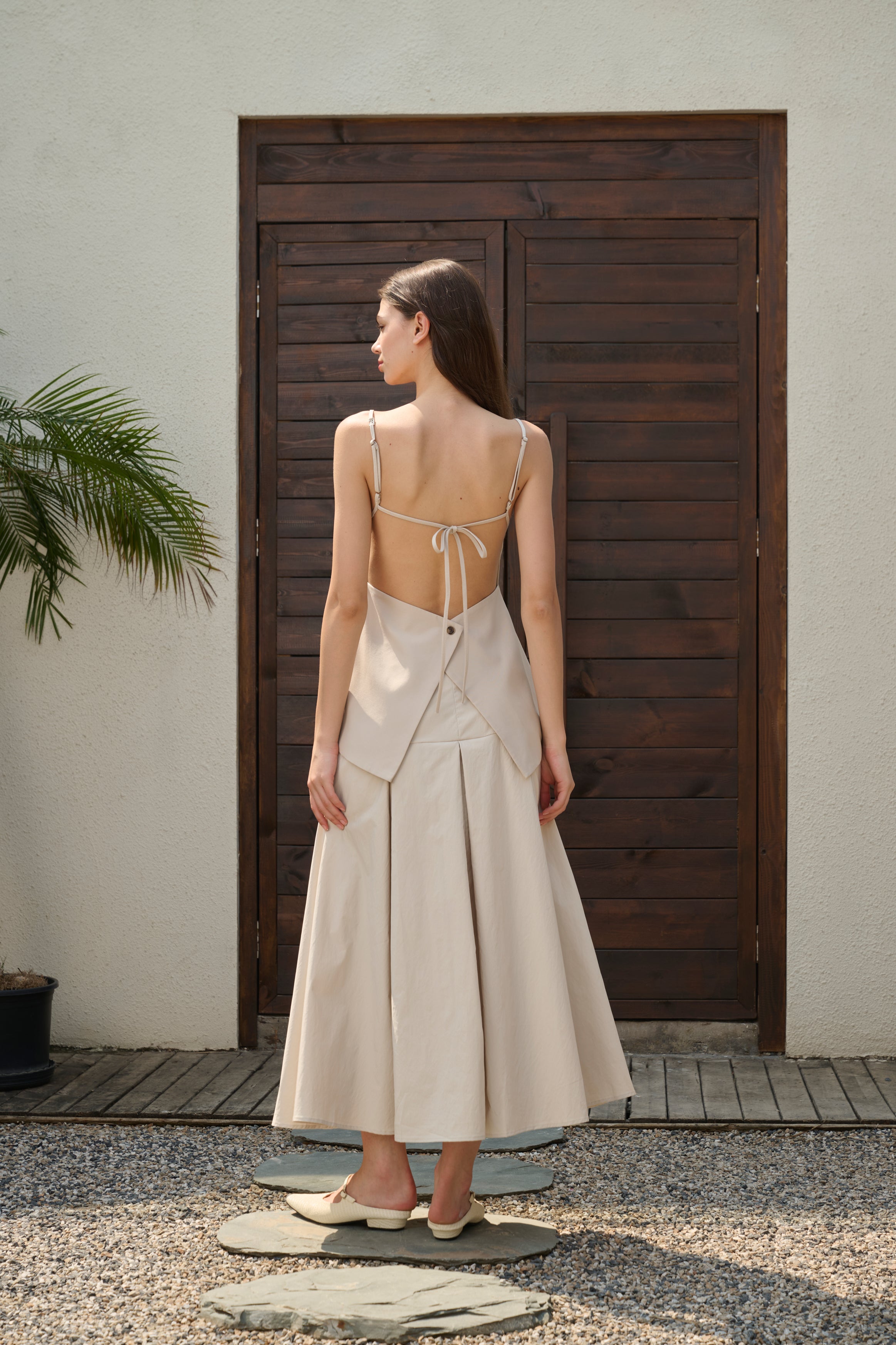 Pleated cotton maxi skirt