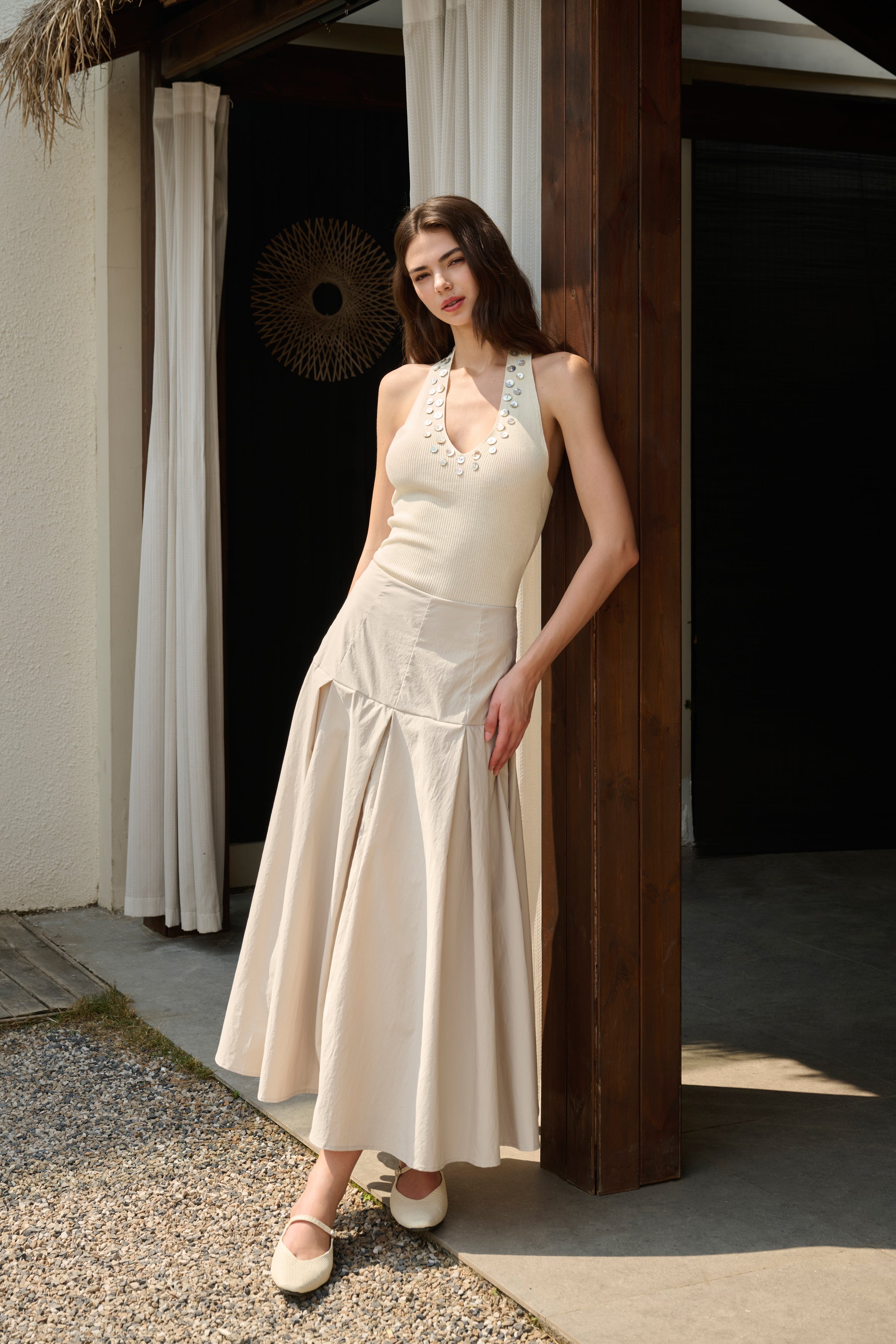 Pleated cotton maxi skirt